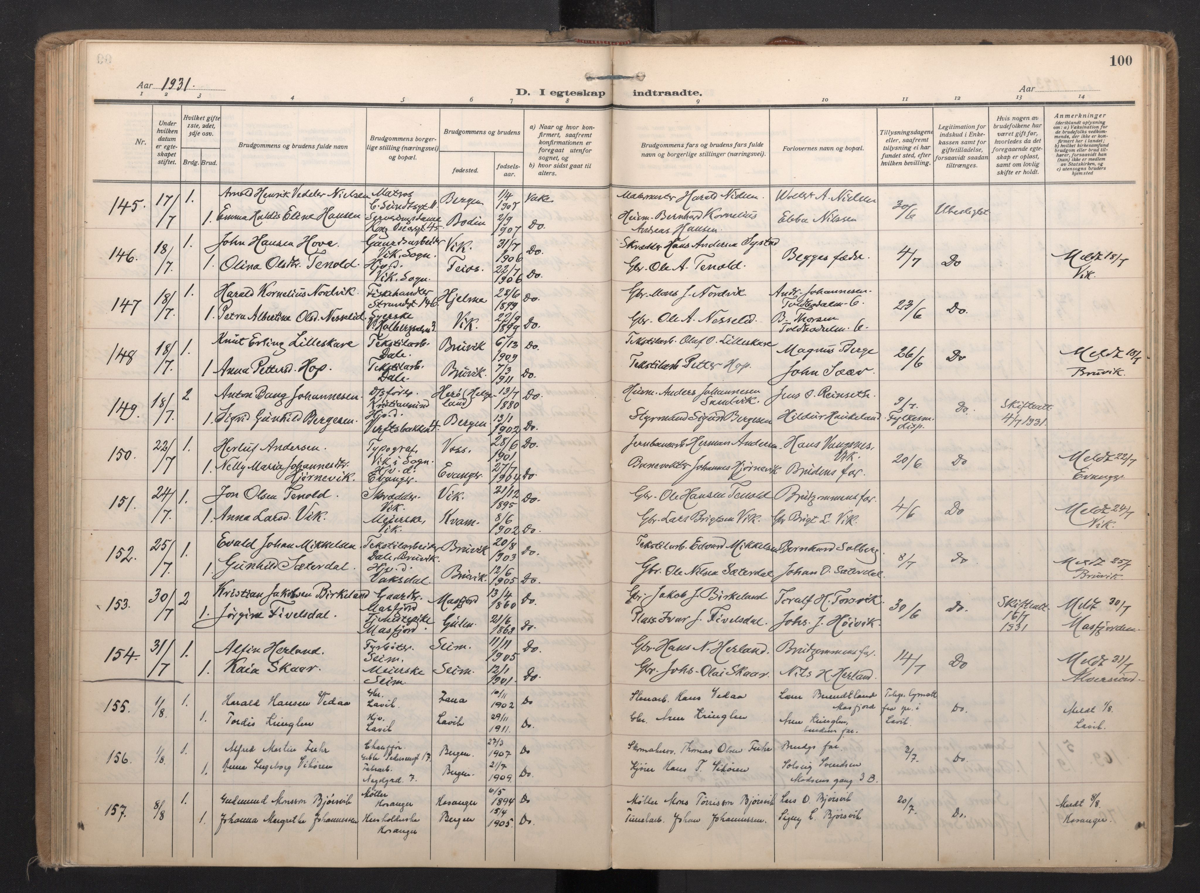 Nykirken Sokneprestembete, SAB/A-77101/H/Haa/L0038: Parish register (official) no. D 8, 1926-1934, p. 99b-100a