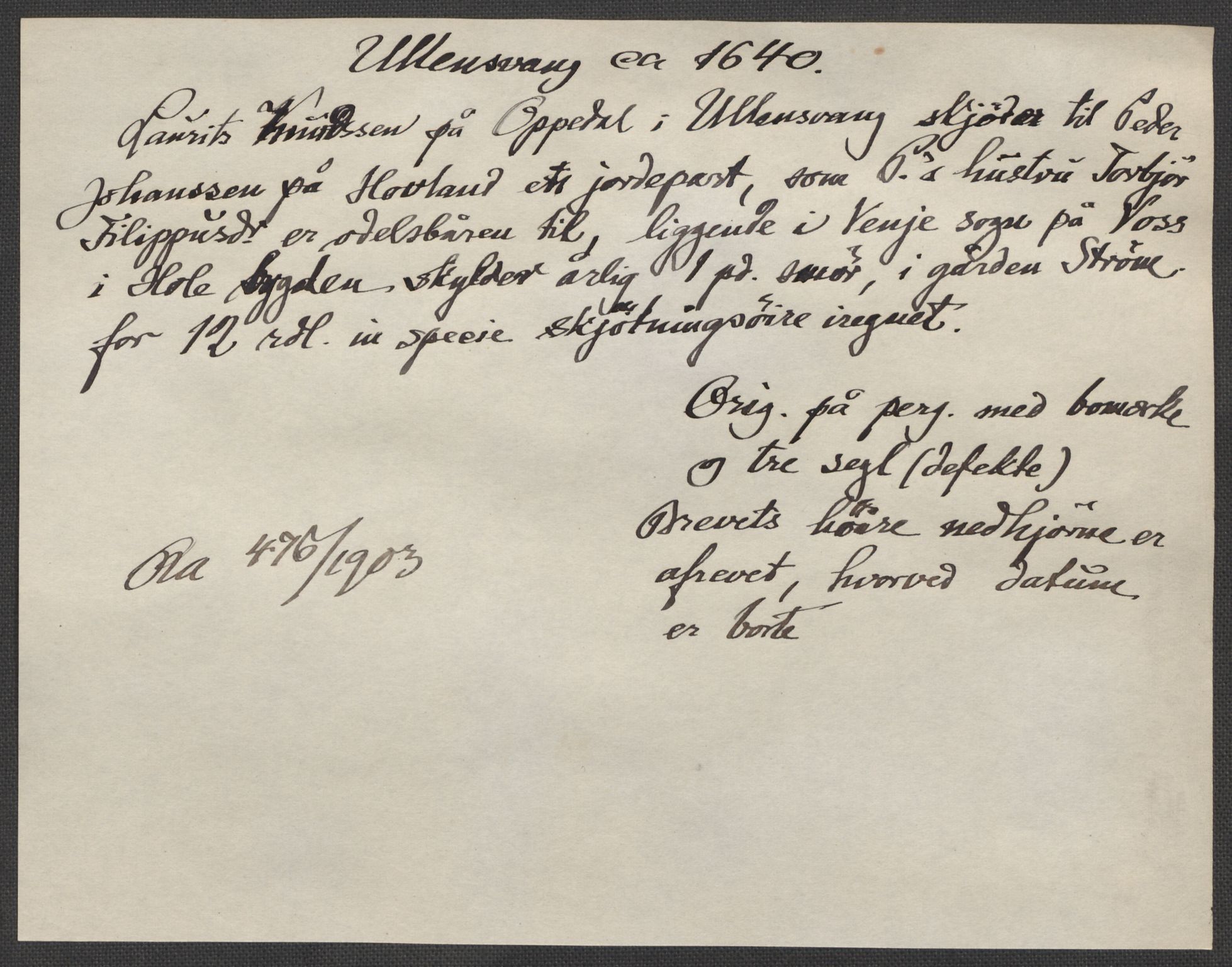 Riksarkivets diplomsamling, AV/RA-EA-5965/F15/L0037: Prestearkiv - Hordaland, 1577-1733, p. 50
