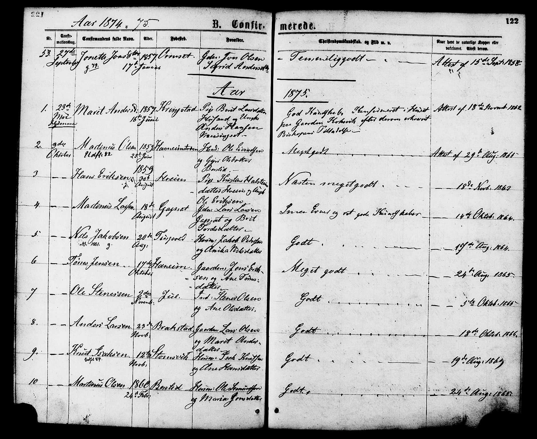 Ministerialprotokoller, klokkerbøker og fødselsregistre - Møre og Romsdal, SAT/A-1454/586/L0986: Parish register (official) no. 586A12, 1867-1878, p. 122