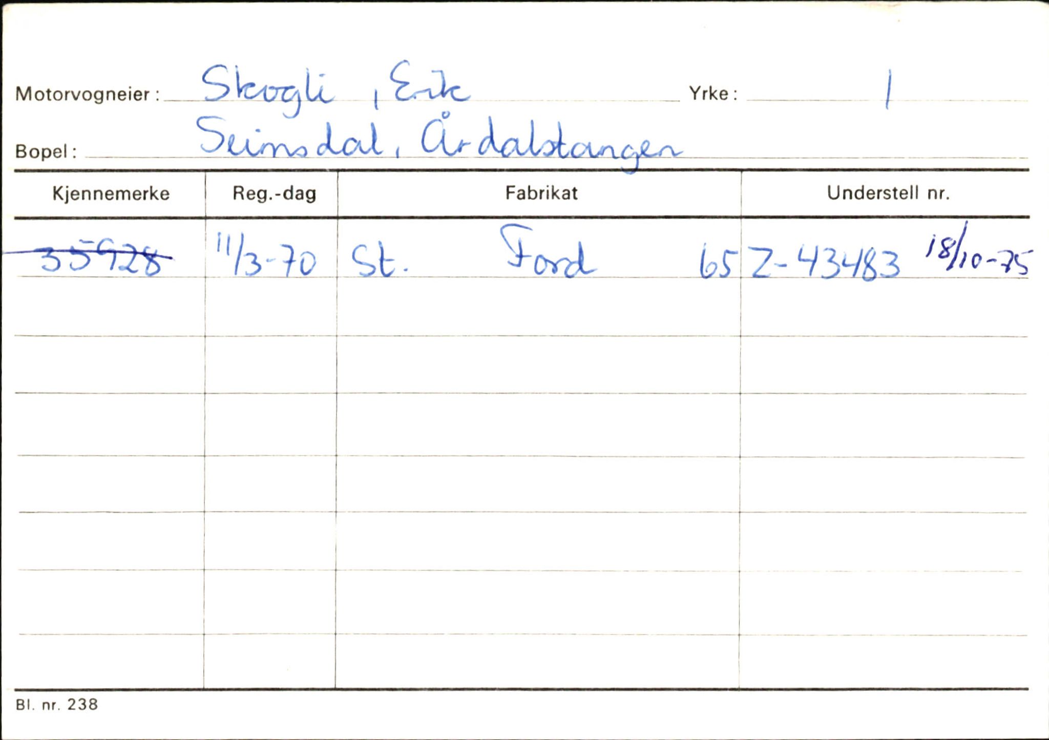 Statens vegvesen, Sogn og Fjordane vegkontor, SAB/A-5301/4/F/L0146: Registerkort Årdal R-Å samt diverse kort, 1945-1975, p. 424