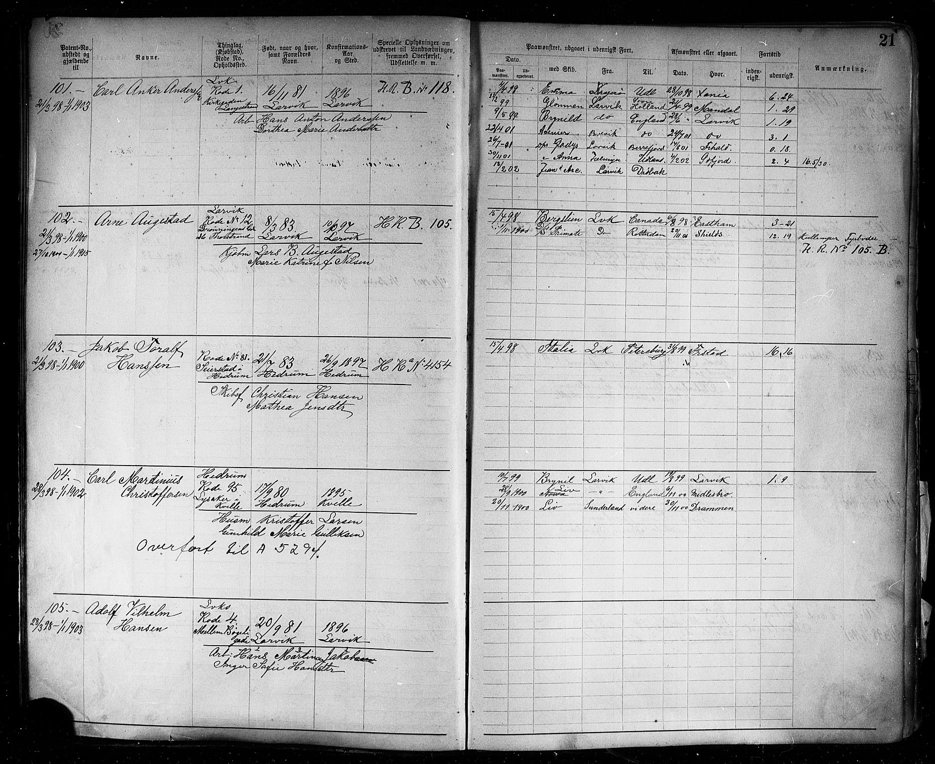 Larvik innrulleringskontor, AV/SAKO-A-787/F/Fb/L0002: Annotasjonsrulle, 1897-1917, p. 23