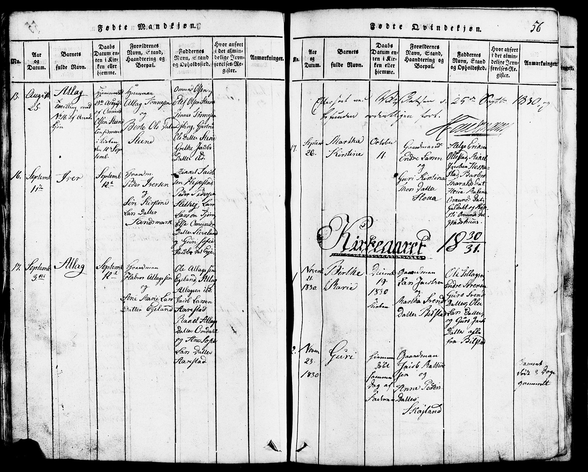 Lund sokneprestkontor, AV/SAST-A-101809/S07/L0001: Parish register (copy) no. B 1, 1815-1853, p. 56