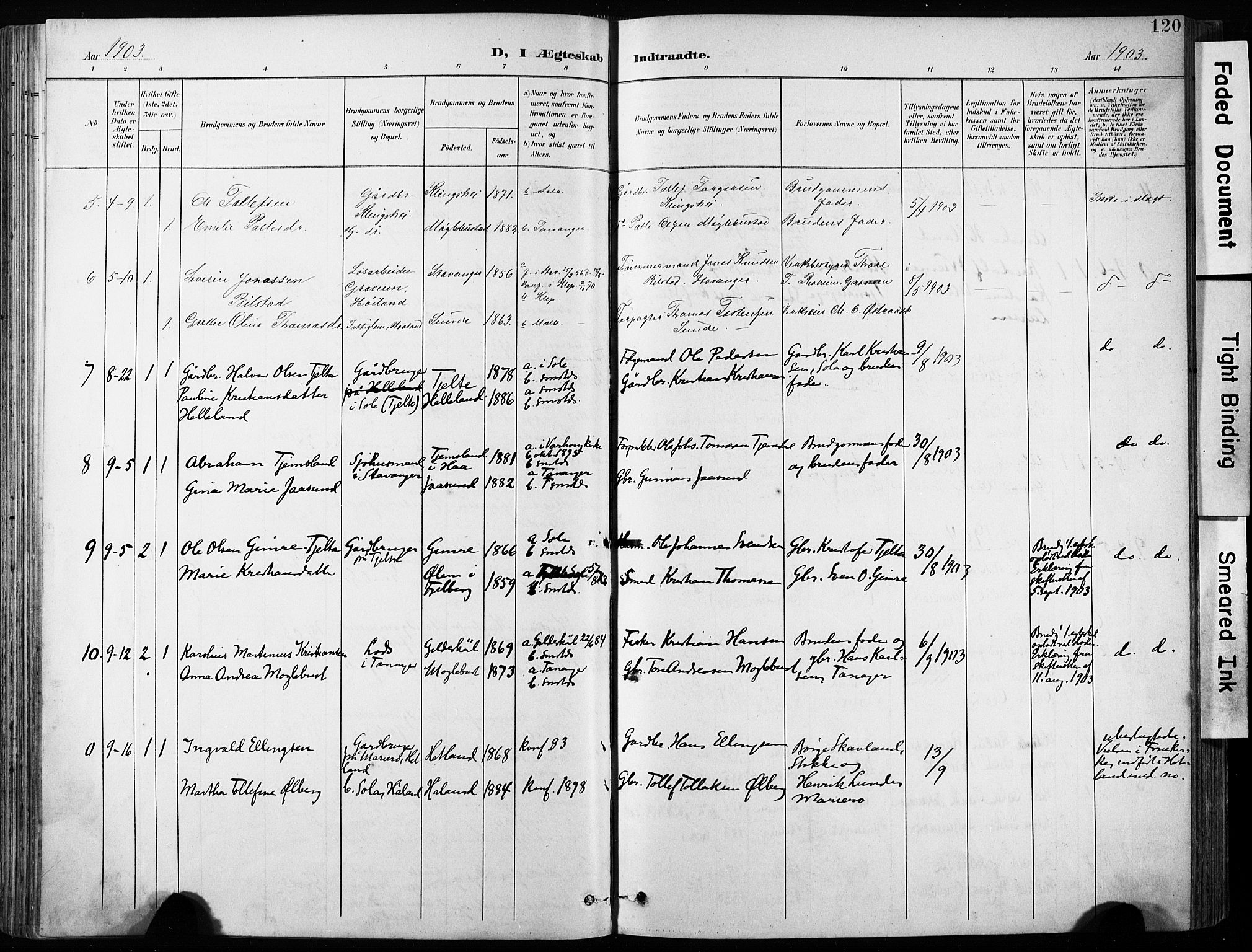 Håland sokneprestkontor, SAST/A-101802/001/30BA/L0013: Parish register (official) no. A 12, 1901-1913, p. 120