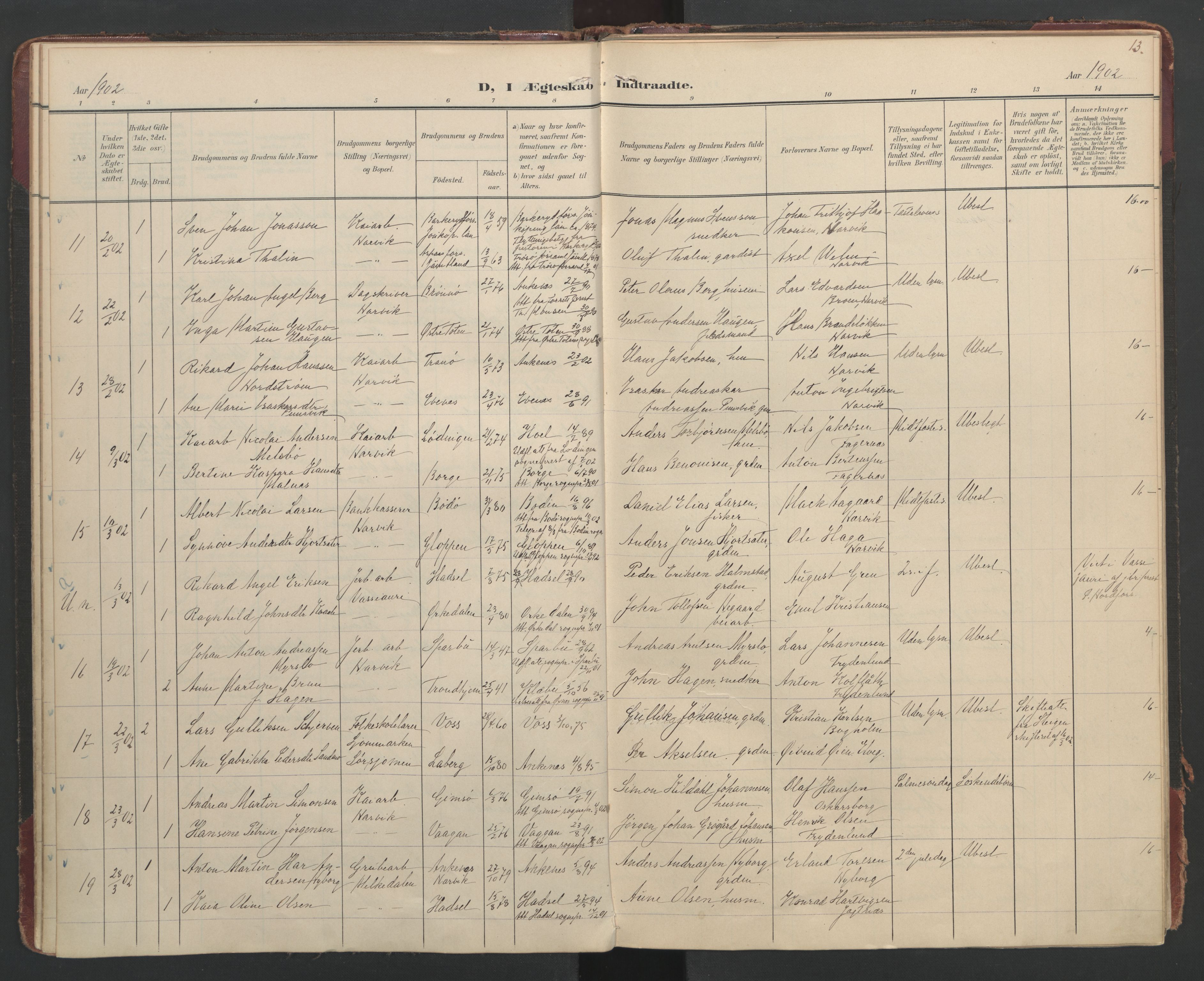 Ministerialprotokoller, klokkerbøker og fødselsregistre - Nordland, AV/SAT-A-1459/866/L0942: Parish register (official) no. 866A05, 1901-1928, p. 13