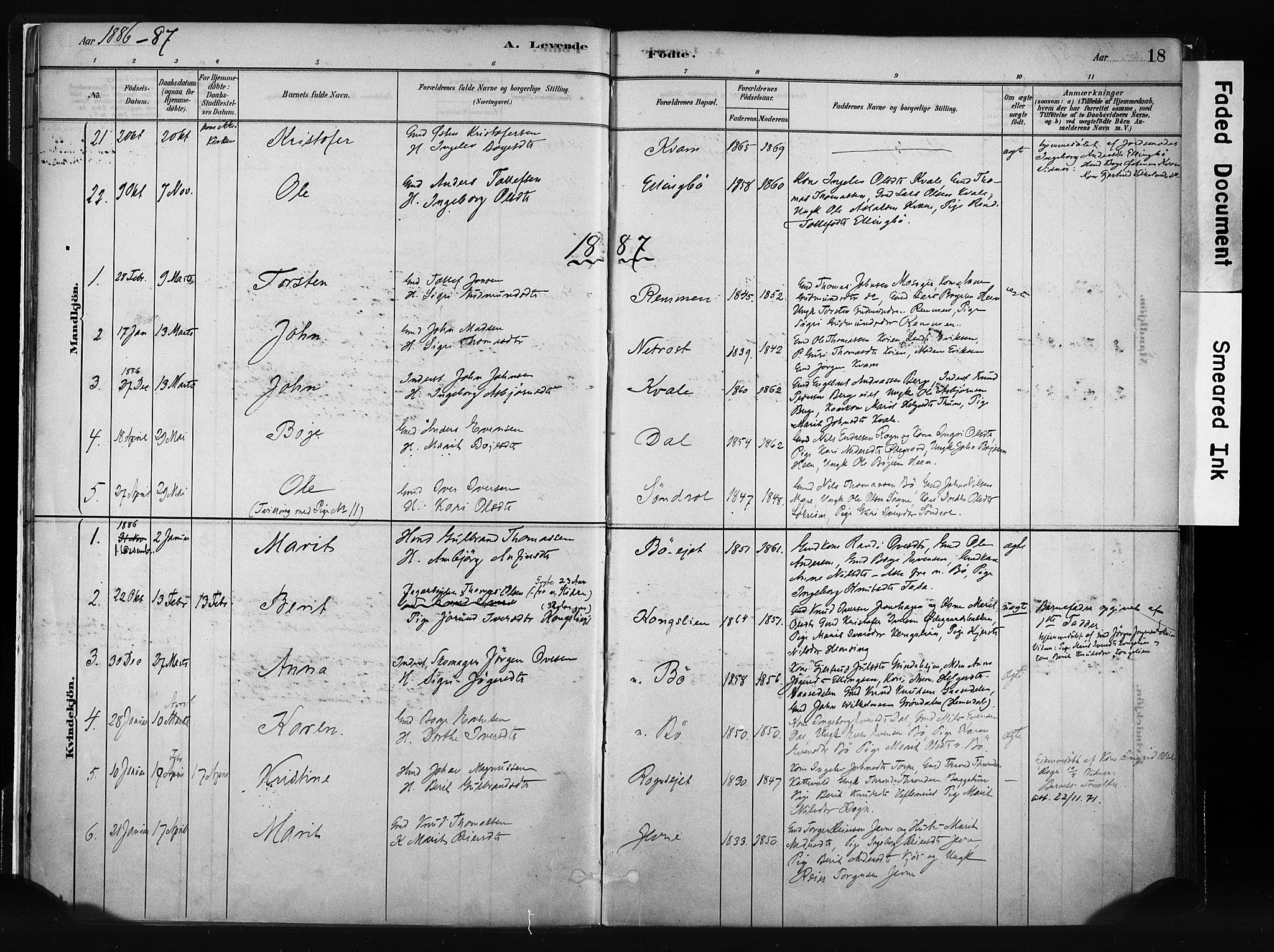 Vang prestekontor, Valdres, SAH/PREST-140/H/Ha/L0008: Parish register (official) no. 8, 1882-1910, p. 18