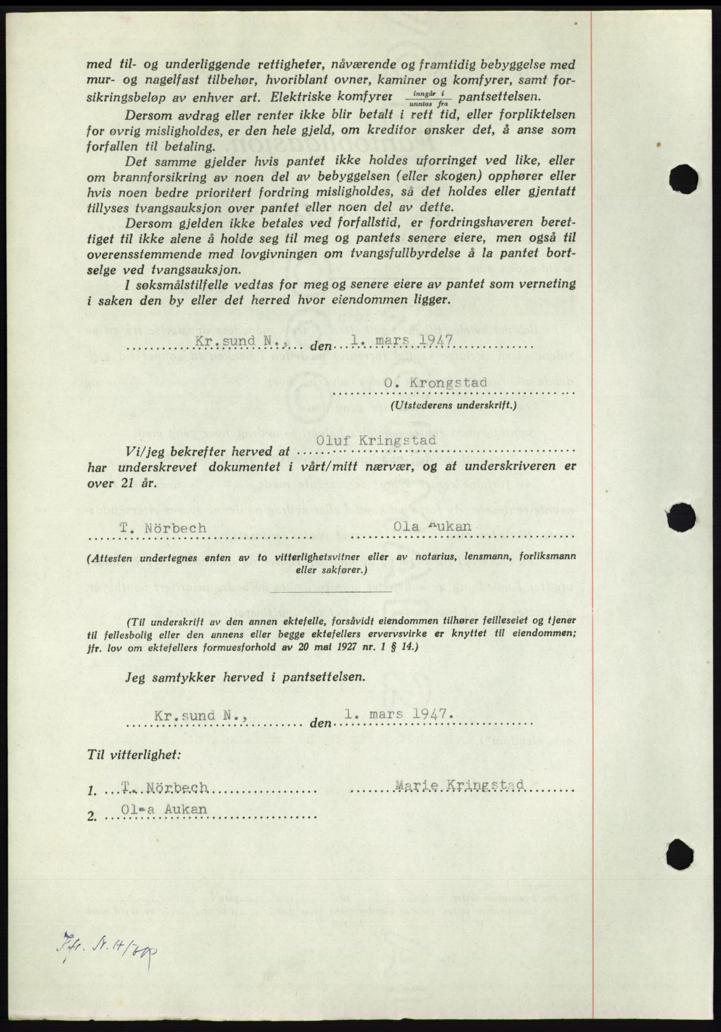 Nordmøre sorenskriveri, AV/SAT-A-4132/1/2/2Ca: Mortgage book no. B95, 1946-1947, Diary no: : 543/1947