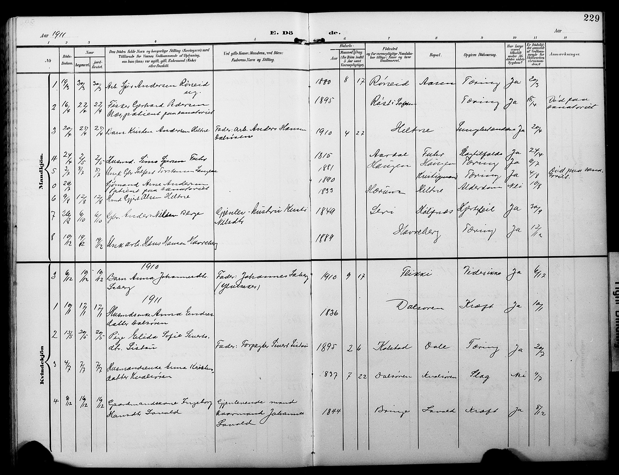 Luster sokneprestembete, AV/SAB-A-81101/H/Hab/Haba/L0001: Parish register (copy) no. A 1, 1903-1930, p. 229