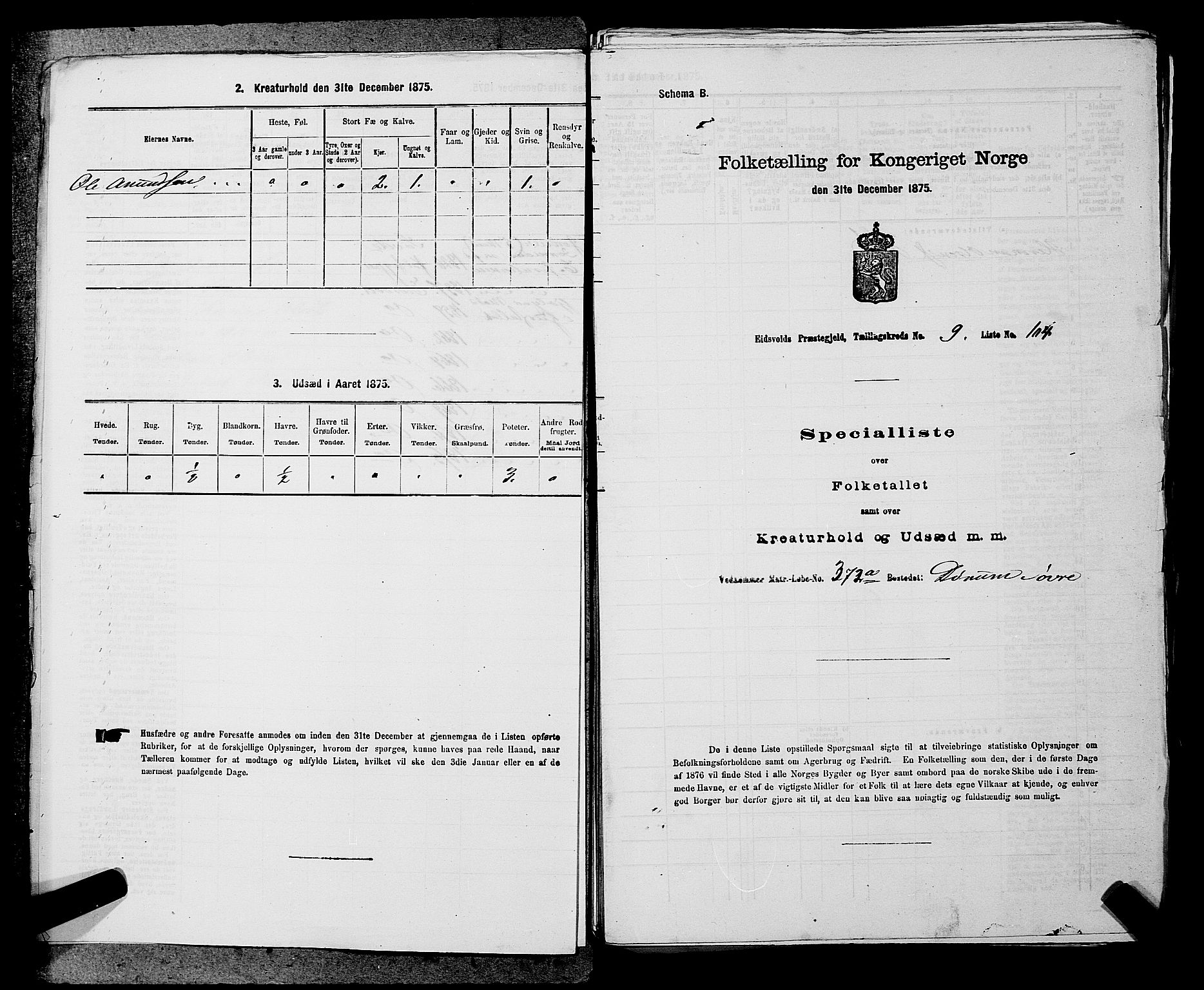 RA, 1875 census for 0237P Eidsvoll, 1875, p. 1212