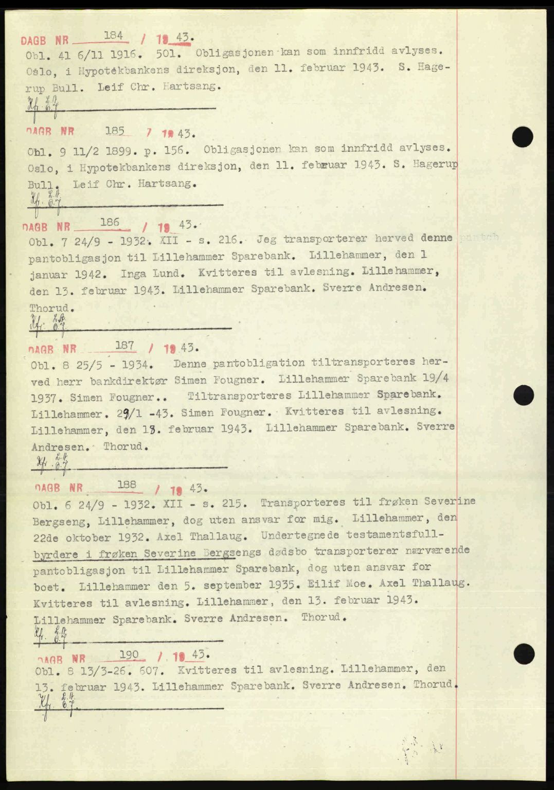 Sør-Gudbrandsdal tingrett, SAH/TING-004/H/Hb/Hbf/L0002: Mortgage book no. C1, 1938-1951, Diary no: : 184/1943