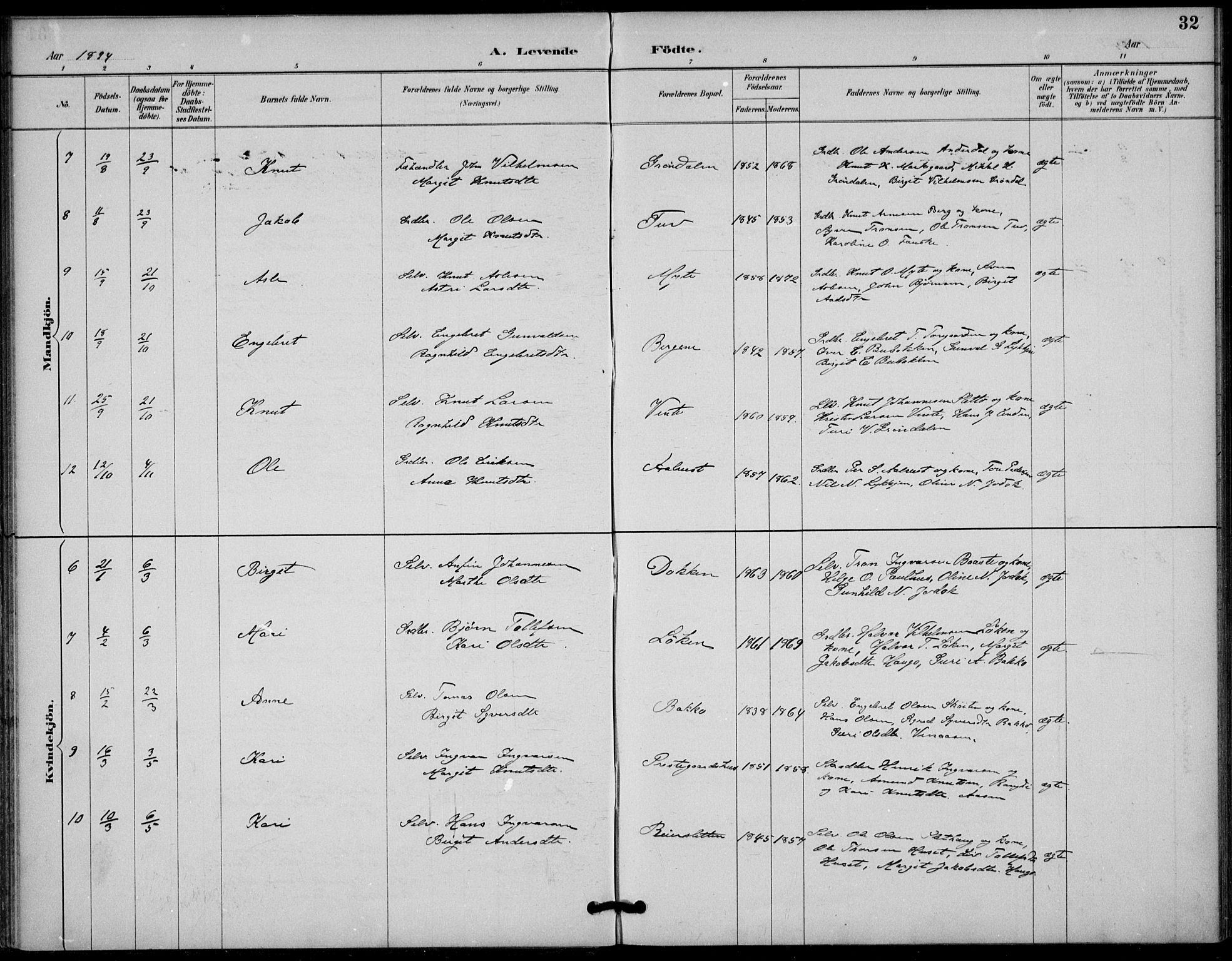 Gol kirkebøker, AV/SAKO-A-226/F/Fb/L0001: Parish register (official) no. II 1, 1887-1900, p. 32