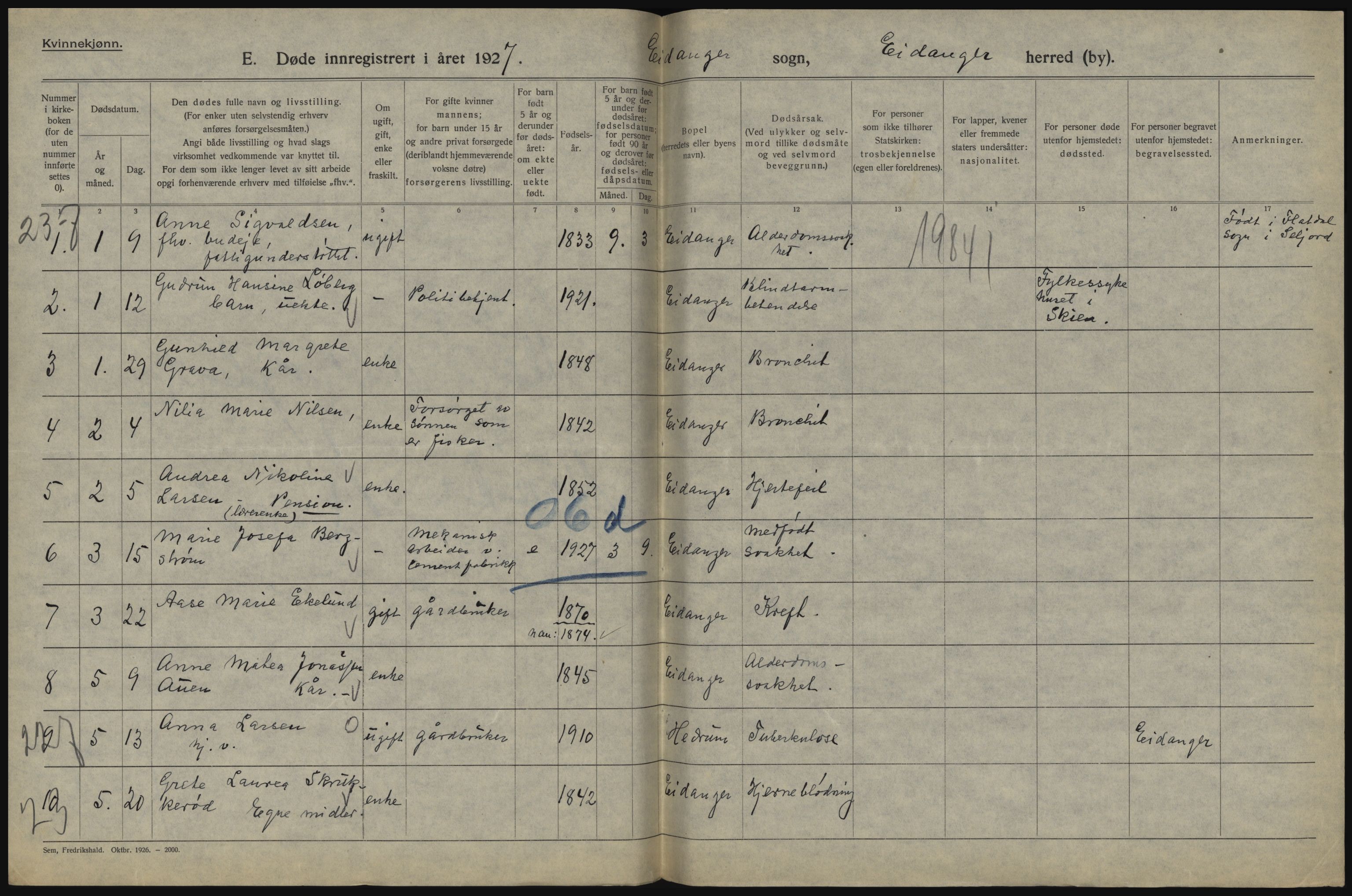 Statistisk sentralbyrå, Sosiodemografiske emner, Befolkning, AV/RA-S-2228/D/Df/Dfc/Dfcg/L0020: Telemark fylke: Gifte, døde. Bygder og byer., 1927, p. 476