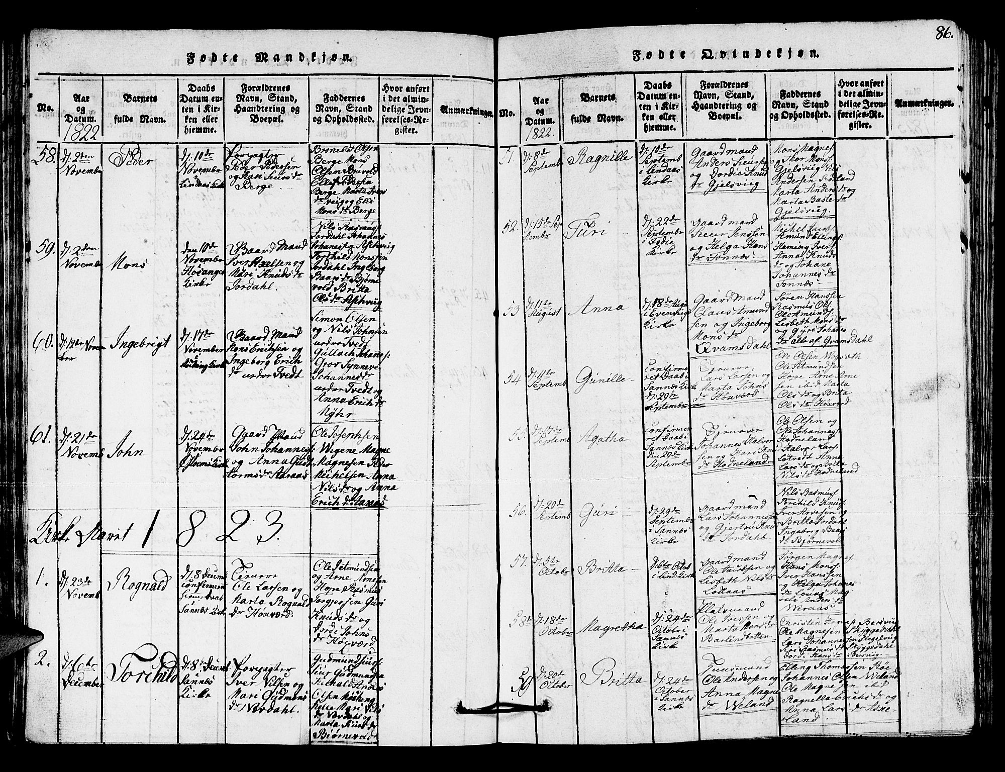Lindås Sokneprestembete, SAB/A-76701/H/Hab: Parish register (copy) no. A 1, 1816-1823, p. 86
