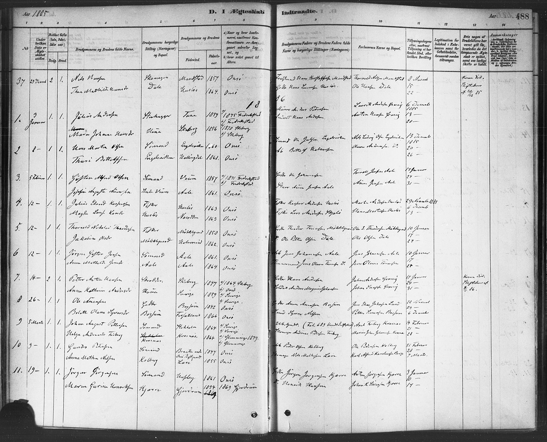 Onsøy prestekontor Kirkebøker, SAO/A-10914/F/Fa/L0006: Parish register (official) no. I 6, 1878-1898, p. 488
