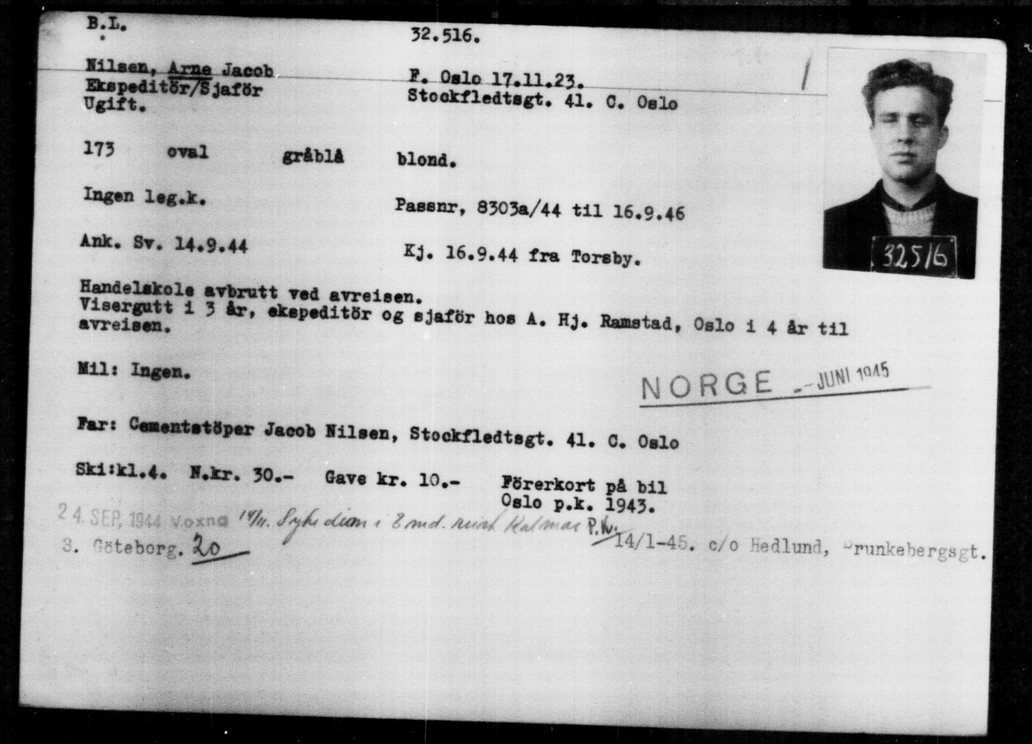 Utenriksstasjonene, Legasjonen i Stockholm, Flyktningkontoret, AV/RA-S-6753/V/Va/L0013: Kjesäterkartoteket, flyktninger med registreringsnr. 31500-34731, 1940-1945, p. 1072