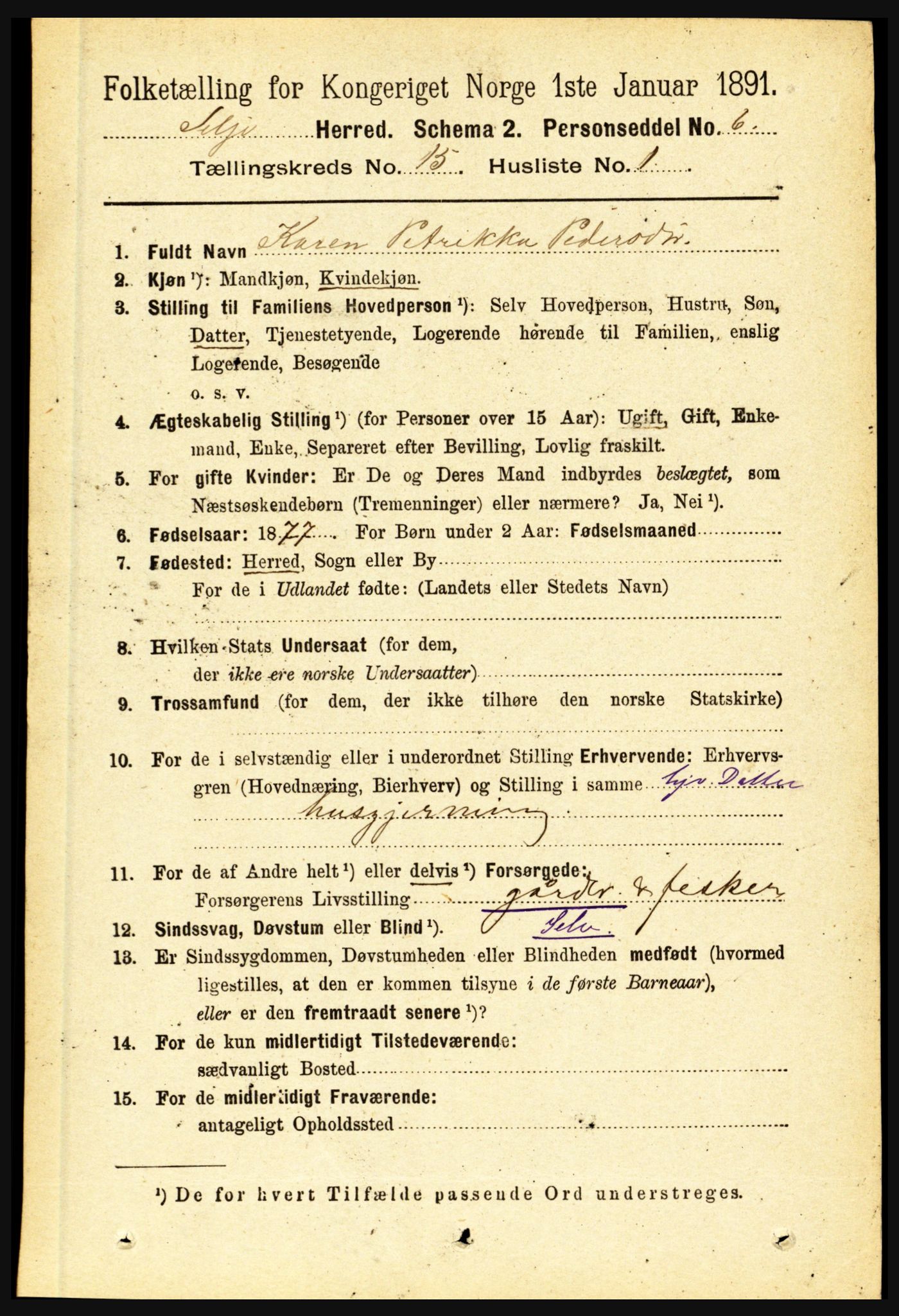 RA, 1891 census for 1441 Selje, 1891, p. 4700