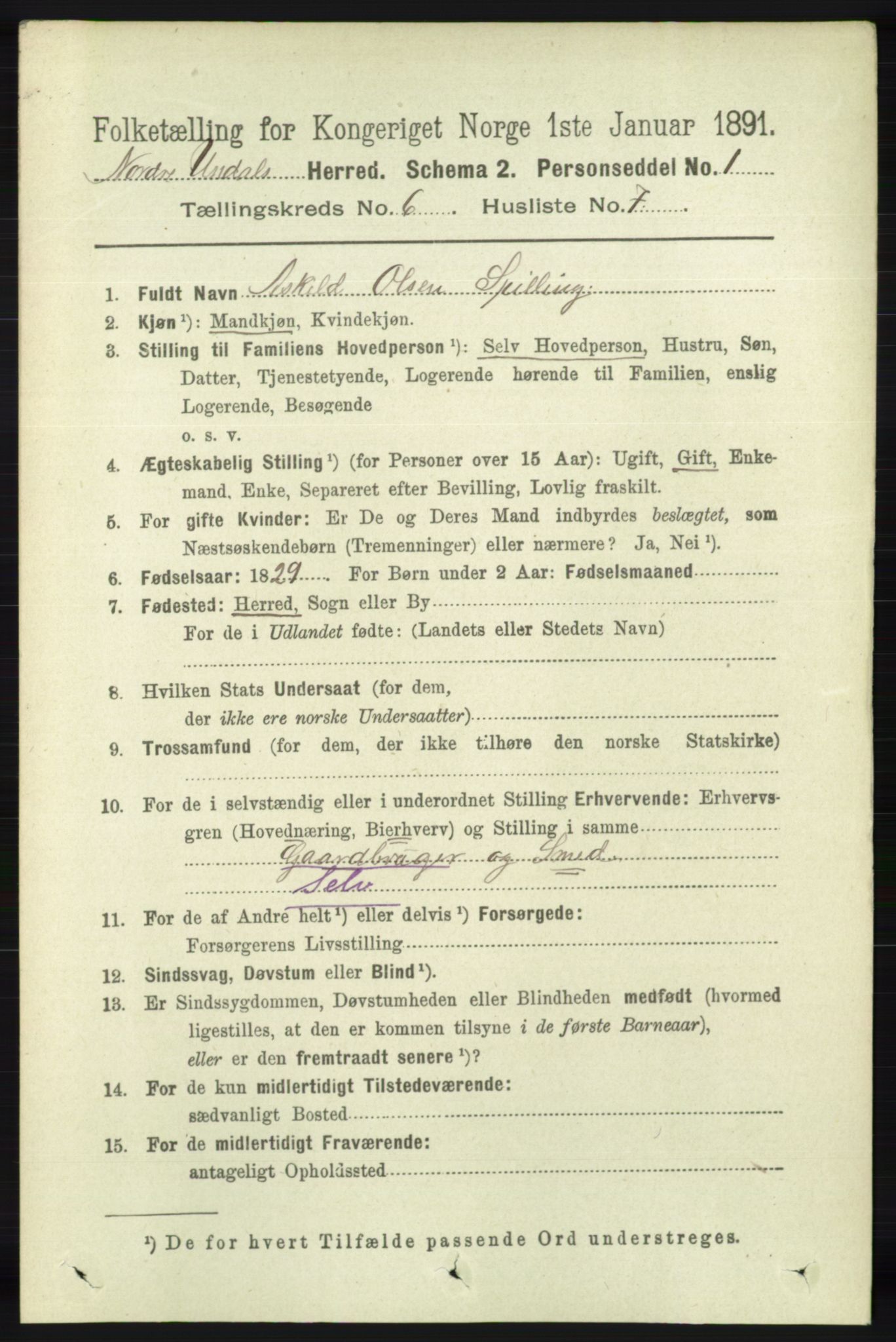 RA, 1891 census for 1028 Nord-Audnedal, 1891, p. 1540