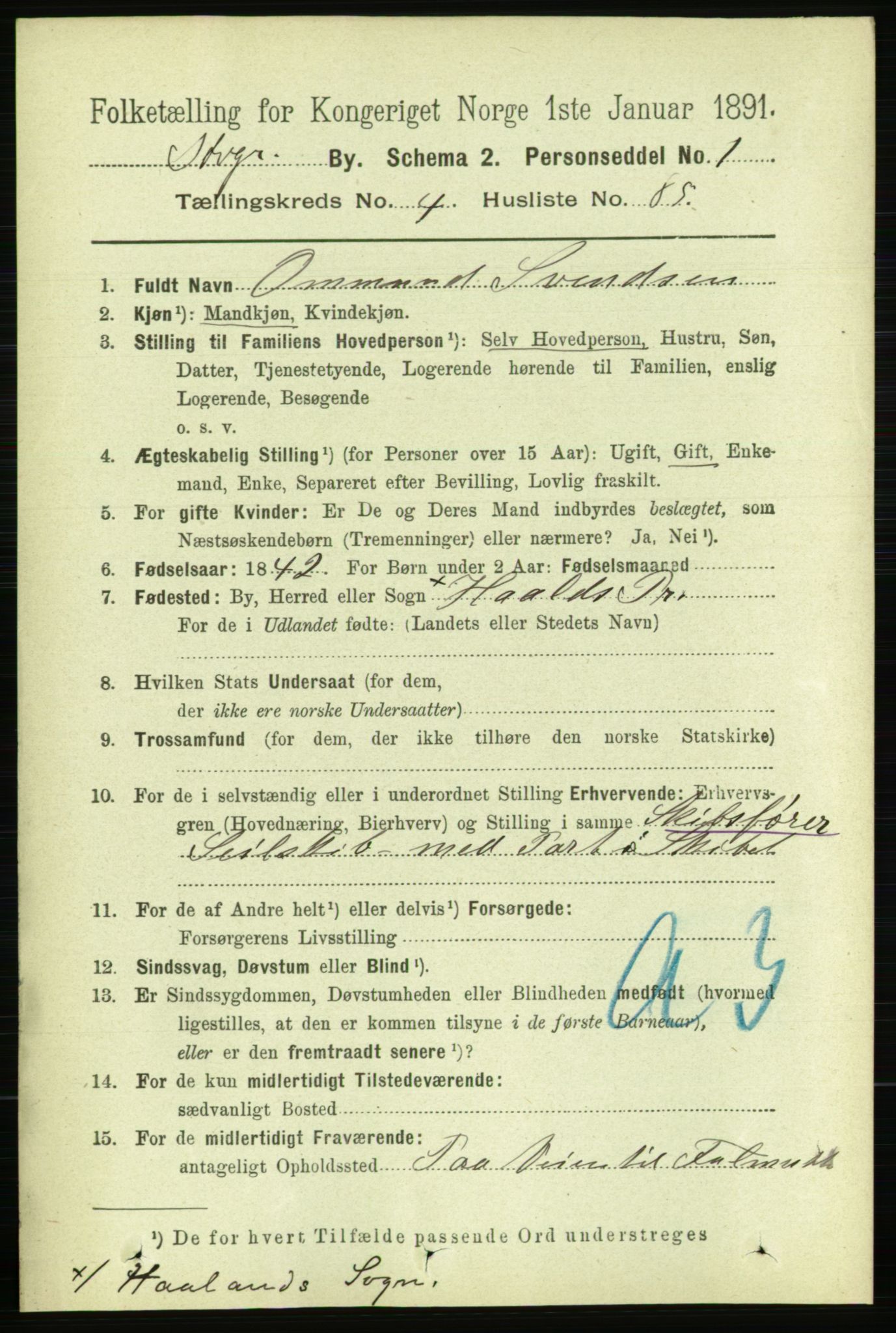 RA, 1891 census for 1103 Stavanger, 1891, p. 8568