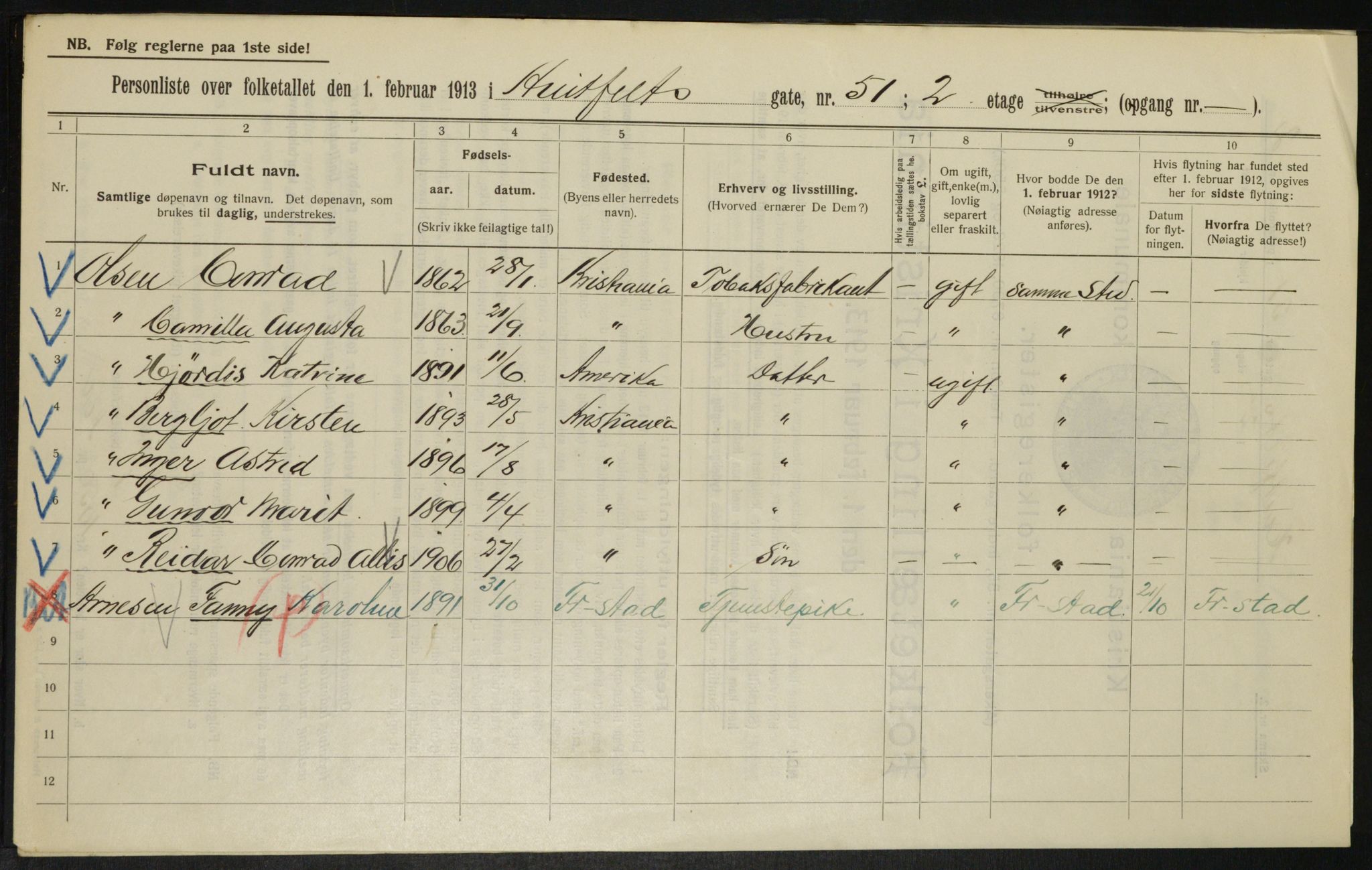 OBA, Municipal Census 1913 for Kristiania, 1913, p. 42046