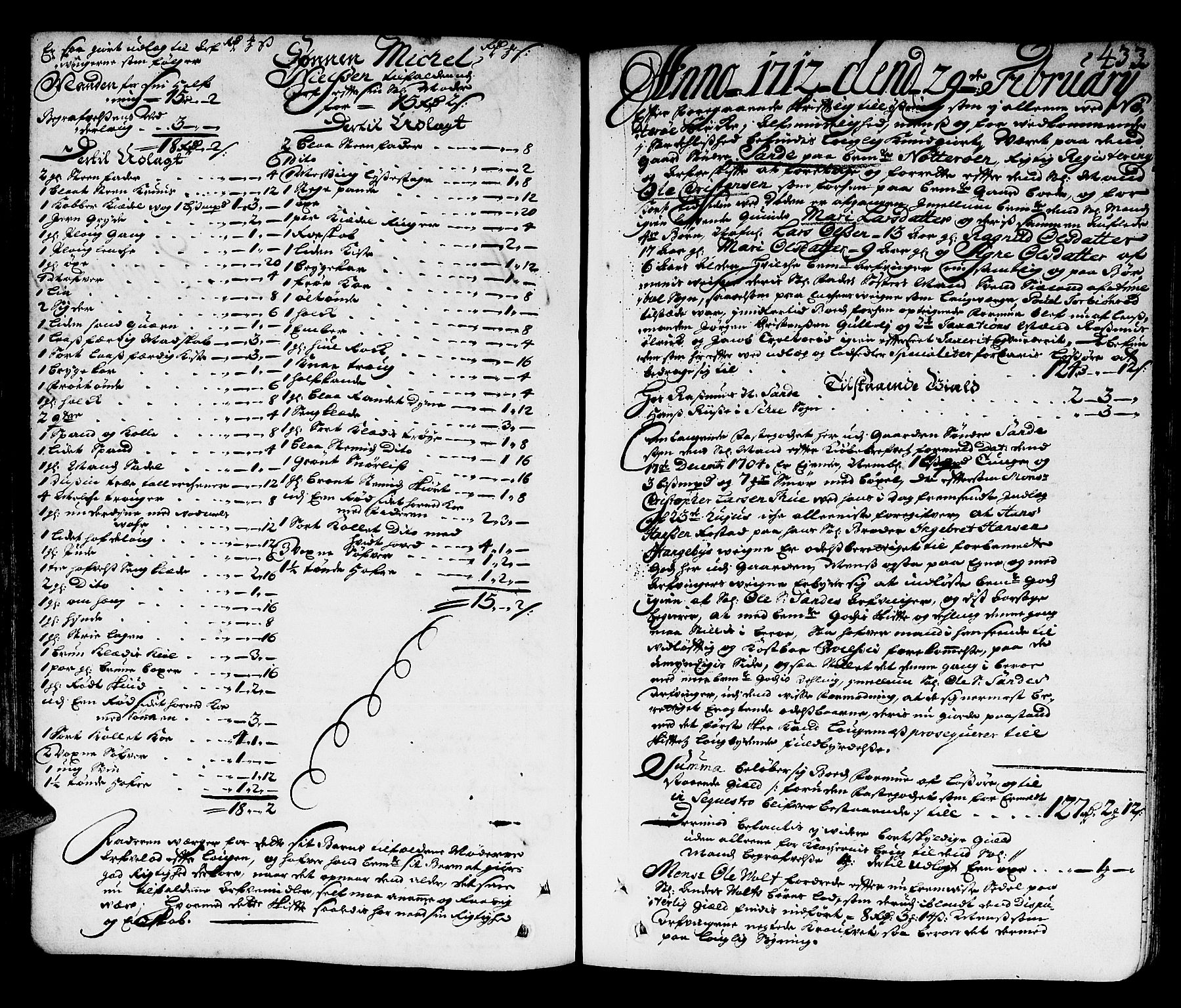 Søndre Jarlsberg sorenskriveri, AV/SAKO-A-129/H/Hb/Hba/L0001A: Skifteprotokoll, 1700-1715, p. 432b-433a