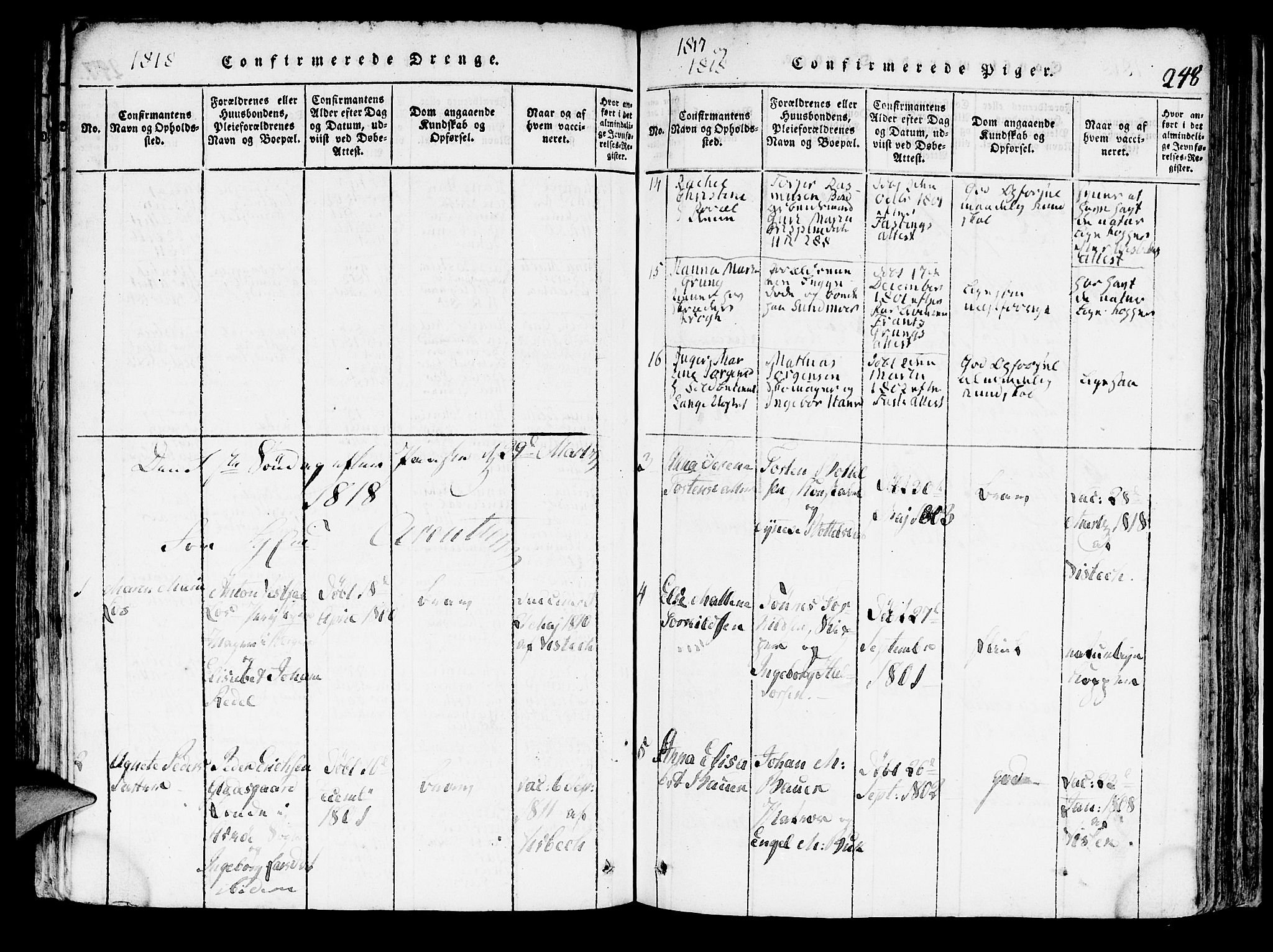 Domkirken sokneprestembete, SAB/A-74801/H/Hab/L0001: Parish register (copy) no. A 1, 1816-1821, p. 248