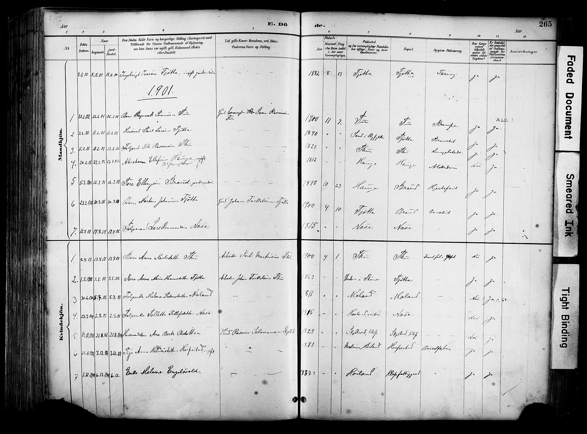 Klepp sokneprestkontor, SAST/A-101803/001/3/30BA/L0009: Parish register (official) no. A 7, 1886-1915, p. 265