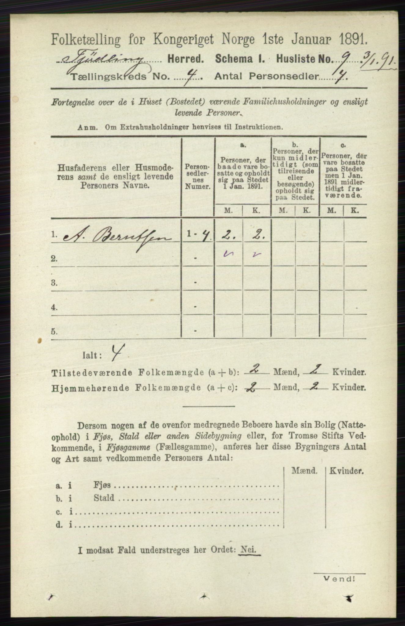 RA, 1891 census for 0725 Tjølling, 1891, p. 1378