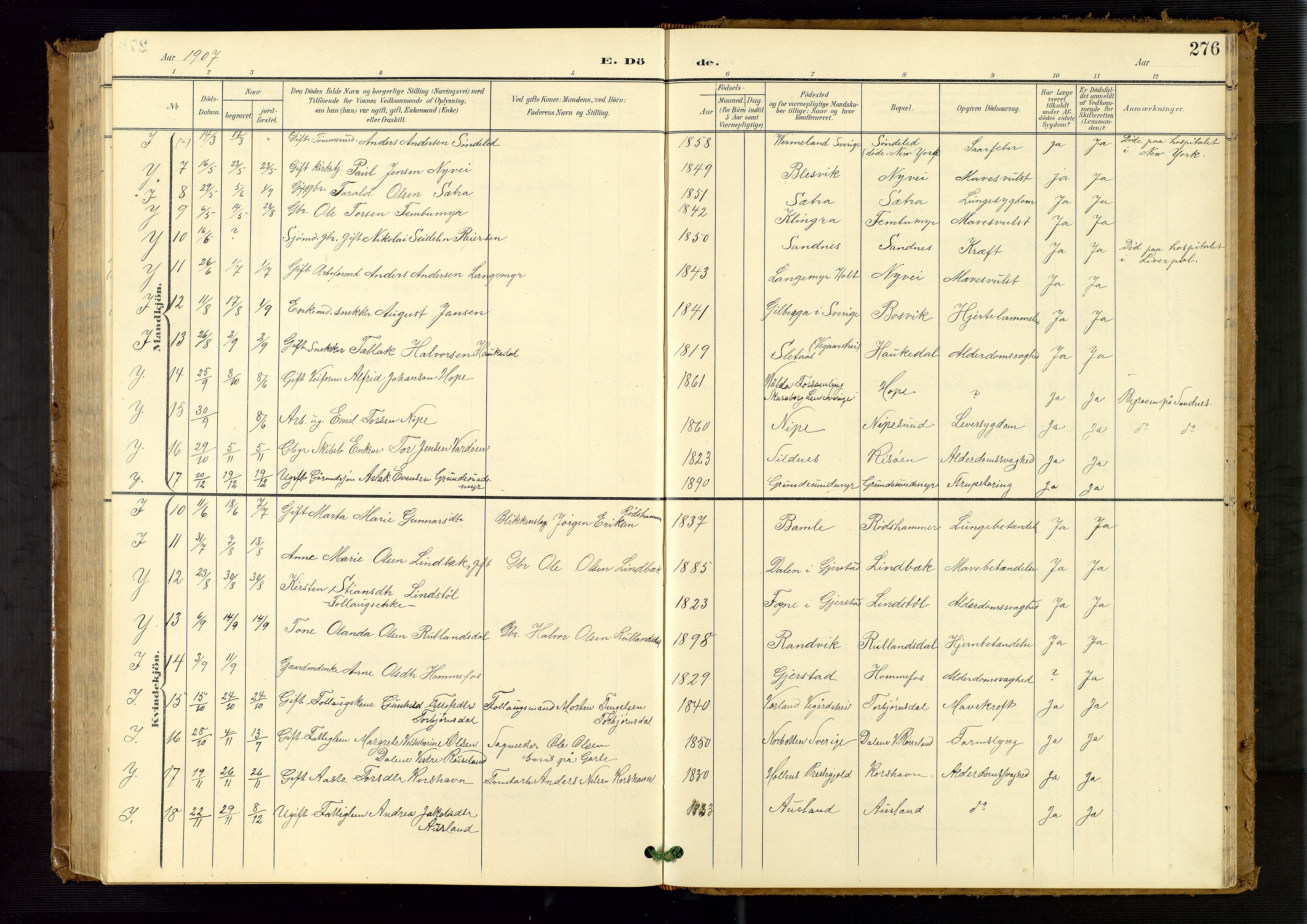 Søndeled sokneprestkontor, AV/SAK-1111-0038/F/Fb/L0005: Parish register (copy) no. B 6, 1900-1962, p. 276