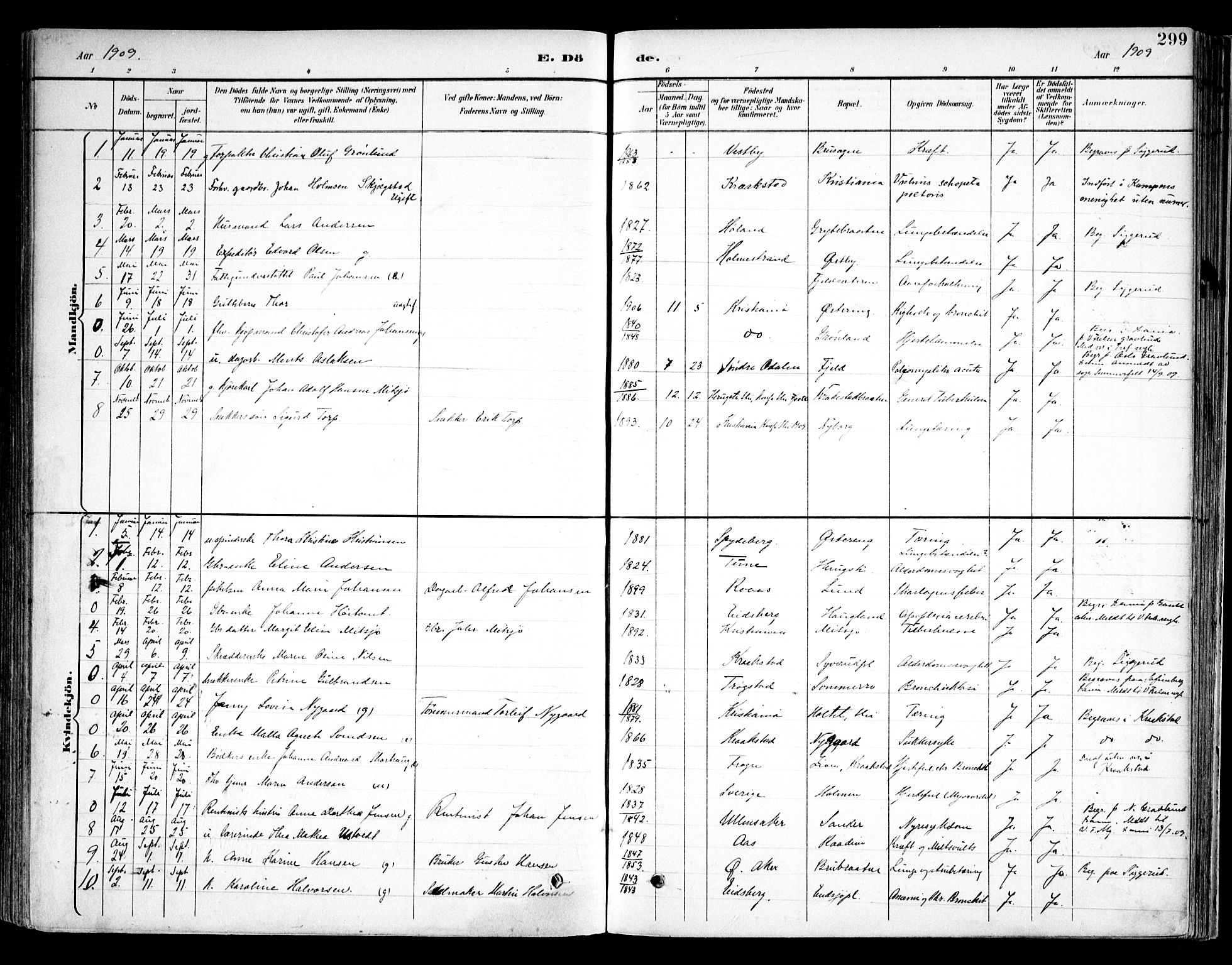Kråkstad prestekontor Kirkebøker, SAO/A-10125a/F/Fb/L0002: Parish register (official) no. II 2, 1893-1917, p. 299