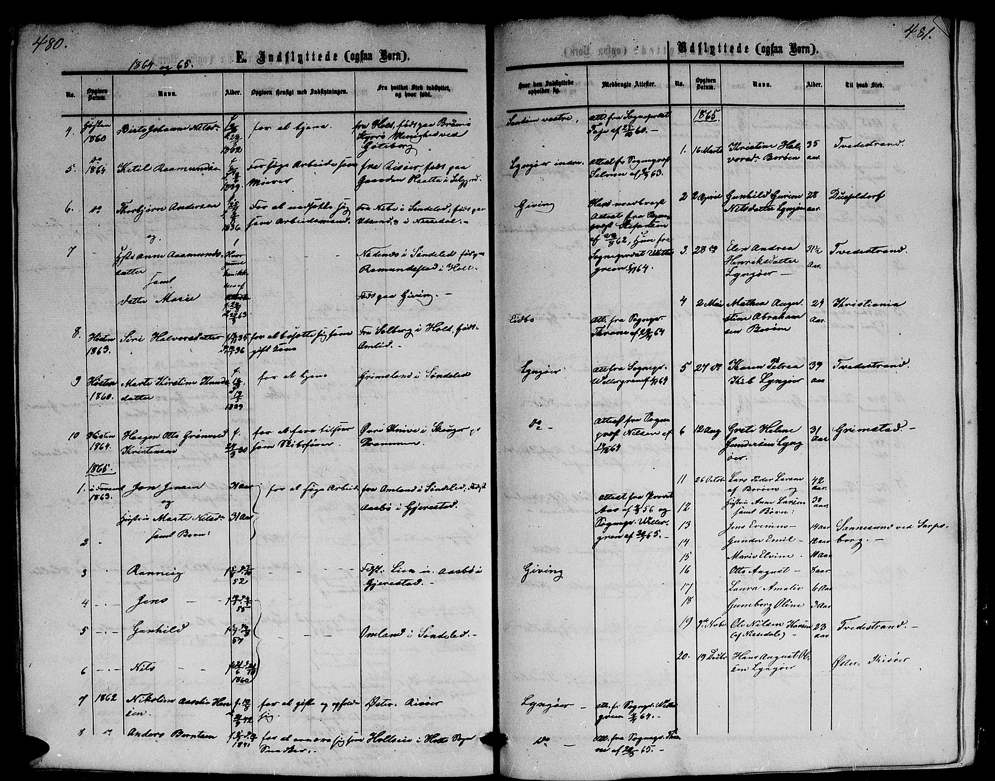 Dypvåg sokneprestkontor, SAK/1111-0007/F/Fb/Fba/L0011: Parish register (copy) no. B 11, 1857-1872, p. 480-481