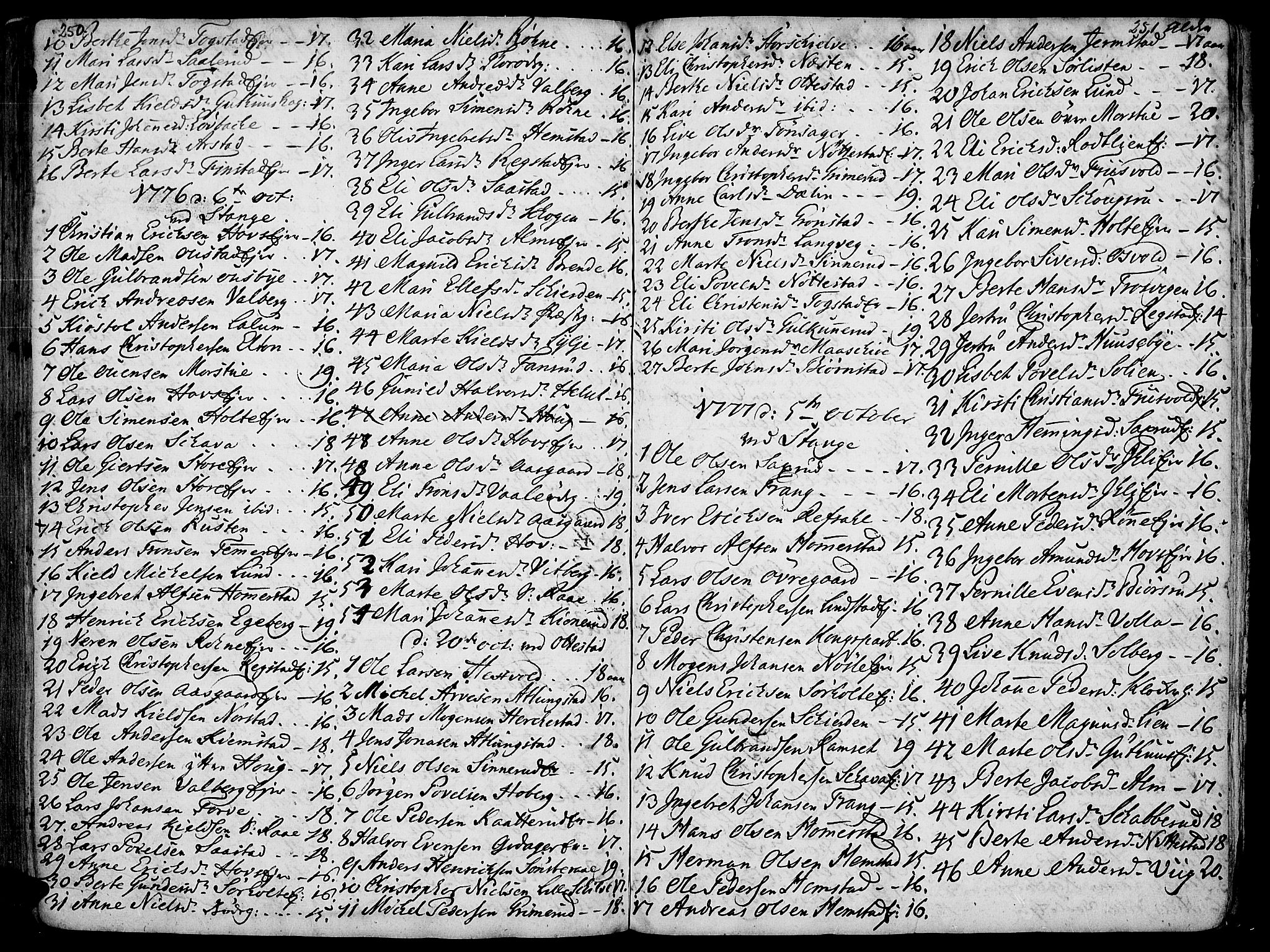 Stange prestekontor, AV/SAH-PREST-002/K/L0006: Parish register (official) no. 6, 1762-1787, p. 250-251