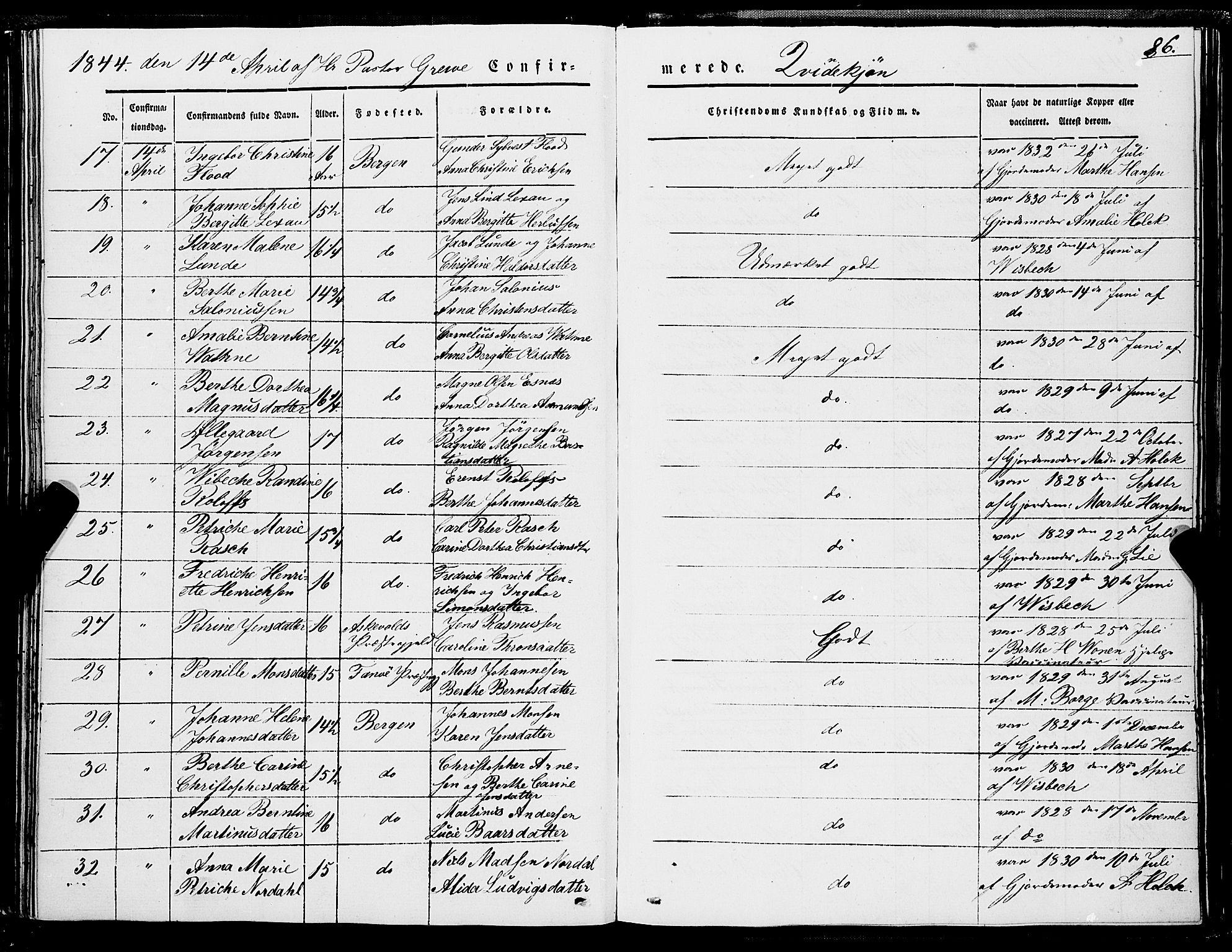 Domkirken sokneprestembete, AV/SAB-A-74801/H/Haa/L0027: Parish register (official) no. C 2, 1841-1852, p. 86