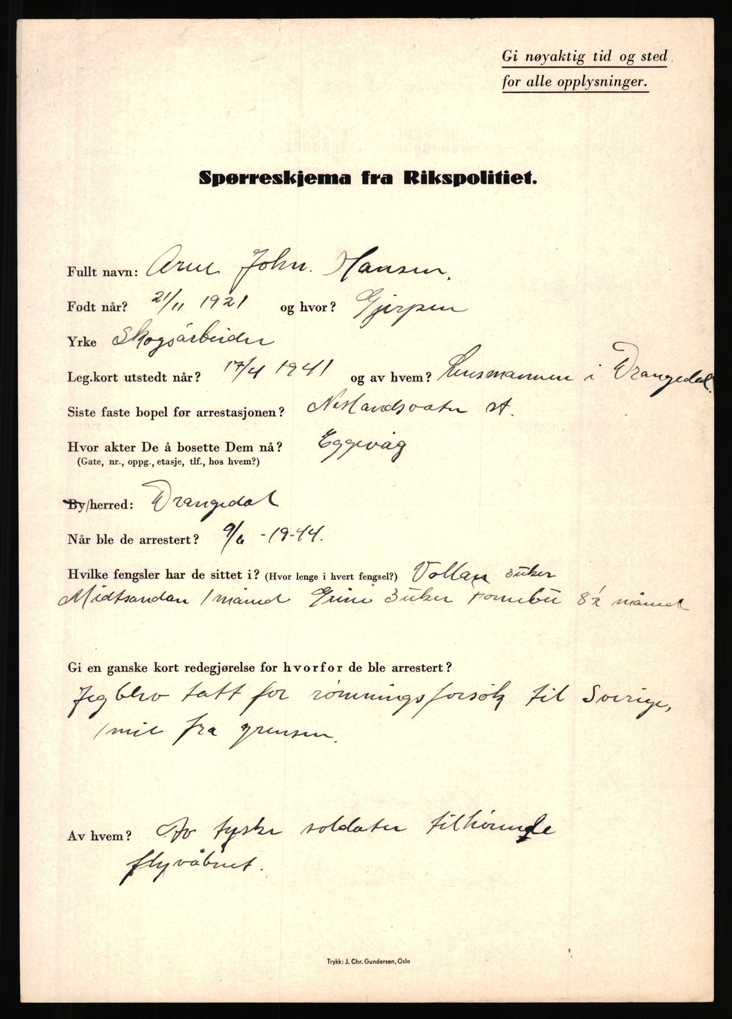 Rikspolitisjefen, AV/RA-S-1560/L/L0006: Hansen, Adolf Boye - Hemstad, Gunnar, 1940-1945, p. 27