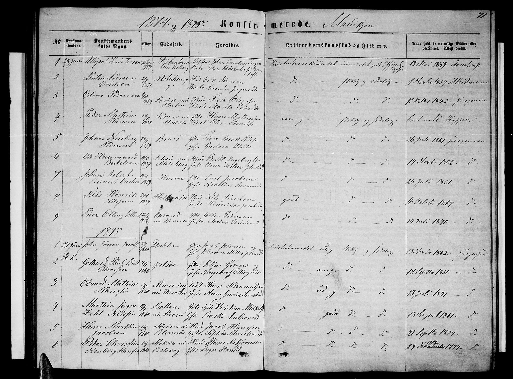 Ministerialprotokoller, klokkerbøker og fødselsregistre - Nordland, AV/SAT-A-1459/830/L0461: Parish register (copy) no. 830C03, 1866-1881, p. 71