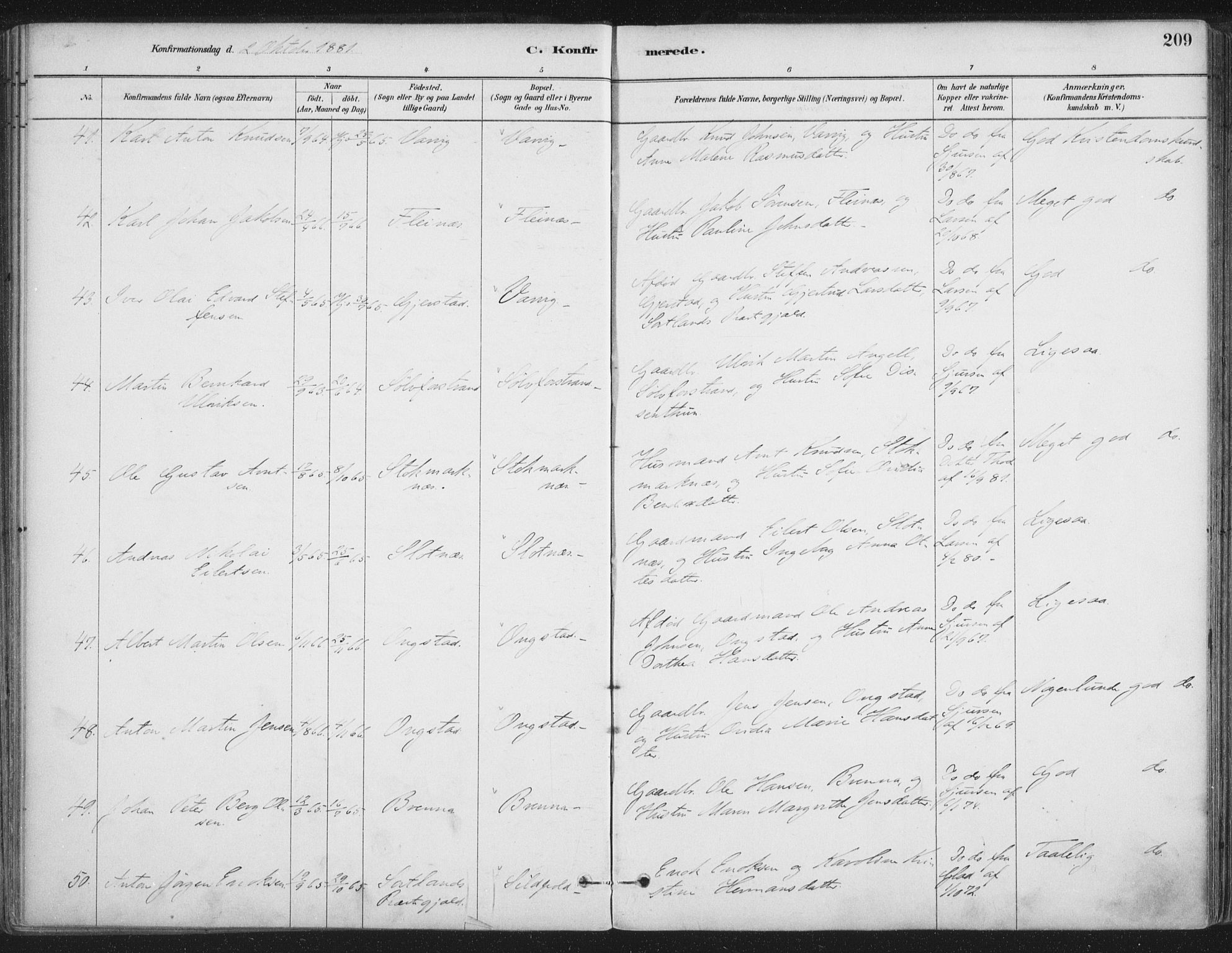 Ministerialprotokoller, klokkerbøker og fødselsregistre - Nordland, AV/SAT-A-1459/888/L1244: Parish register (official) no. 888A10, 1880-1890, p. 209