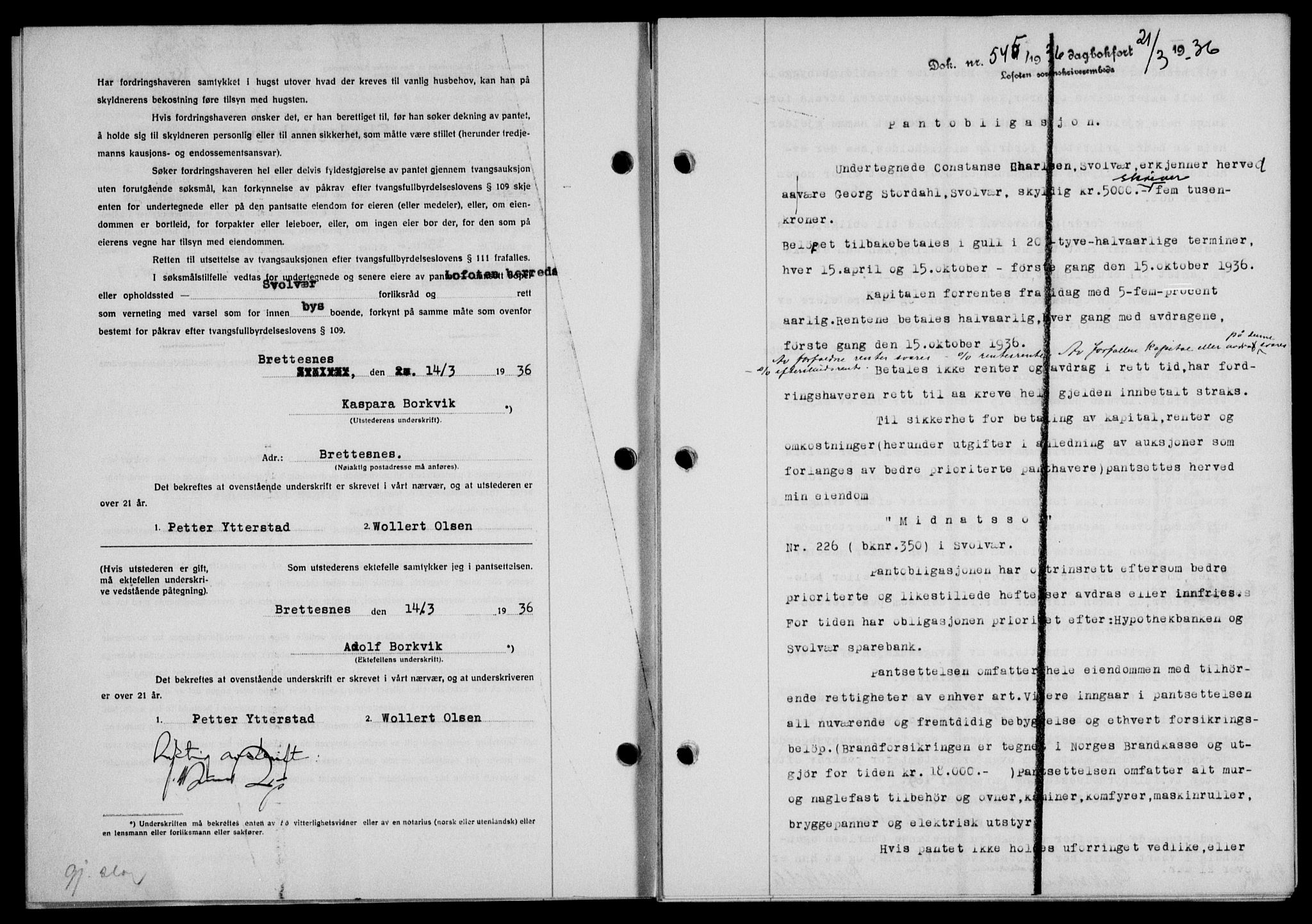 Lofoten sorenskriveri, SAT/A-0017/1/2/2C/L0033b: Mortgage book no. 33b, 1936-1936, Diary no: : 545/1936