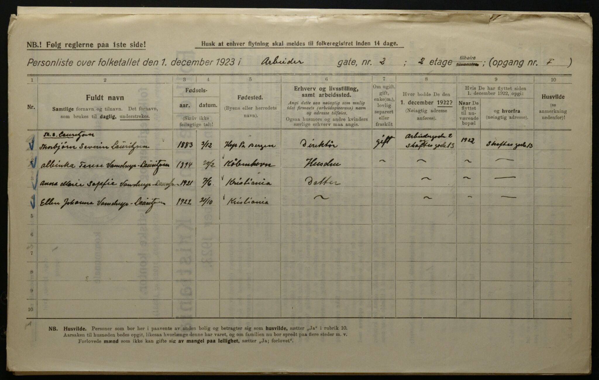 OBA, Municipal Census 1923 for Kristiania, 1923, p. 1723