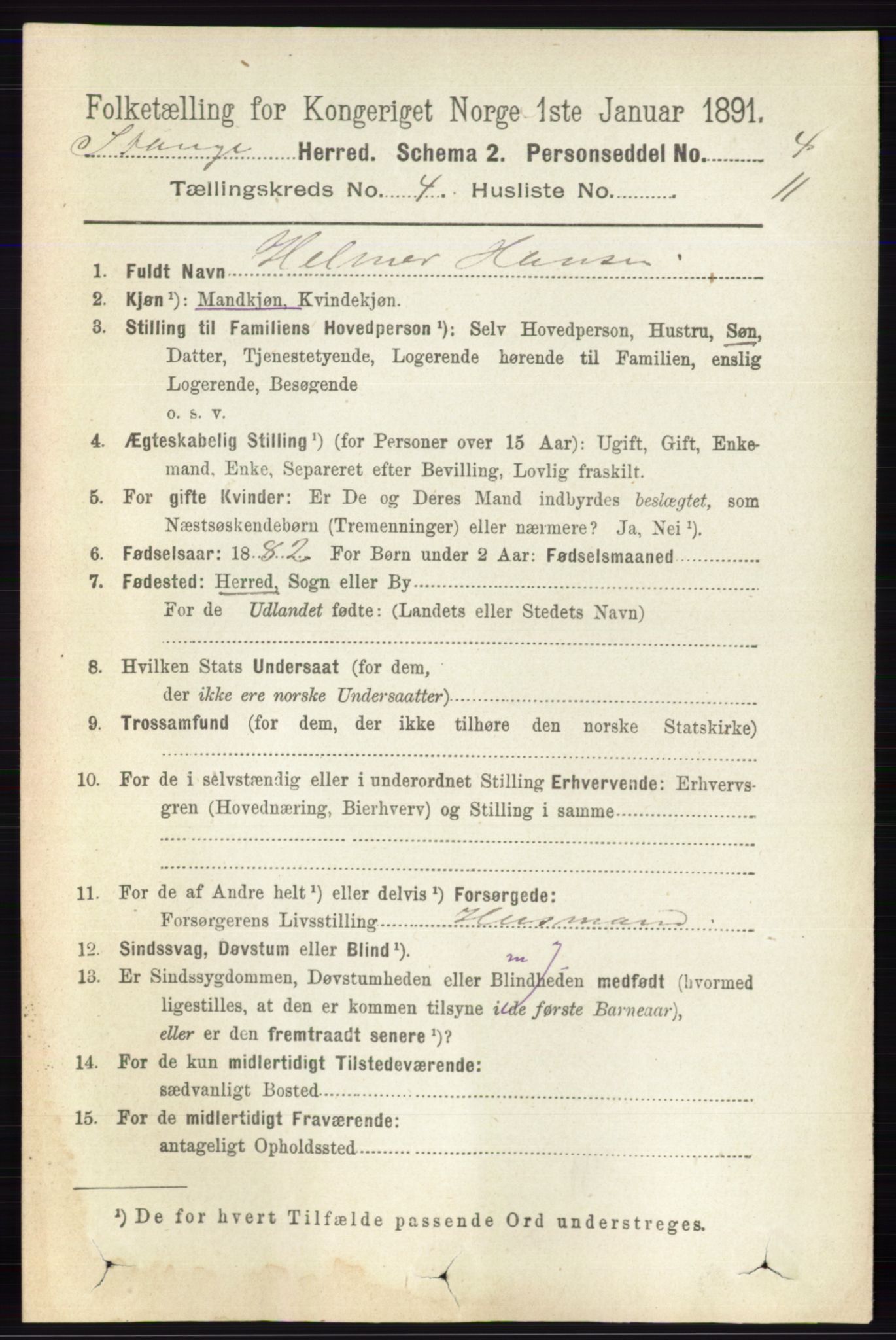 RA, 1891 census for 0417 Stange, 1891, p. 2434