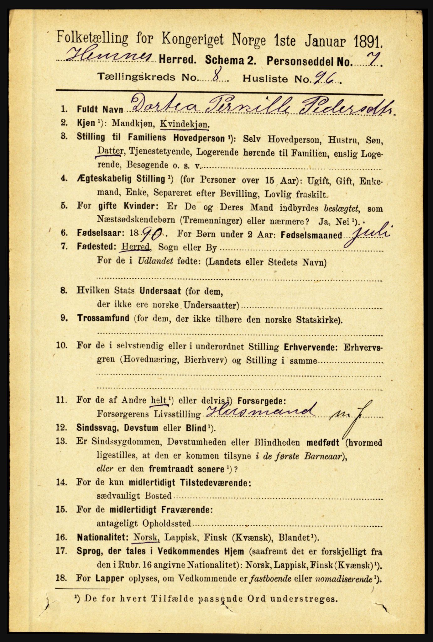 RA, 1891 census for 1832 Hemnes, 1891, p. 4239