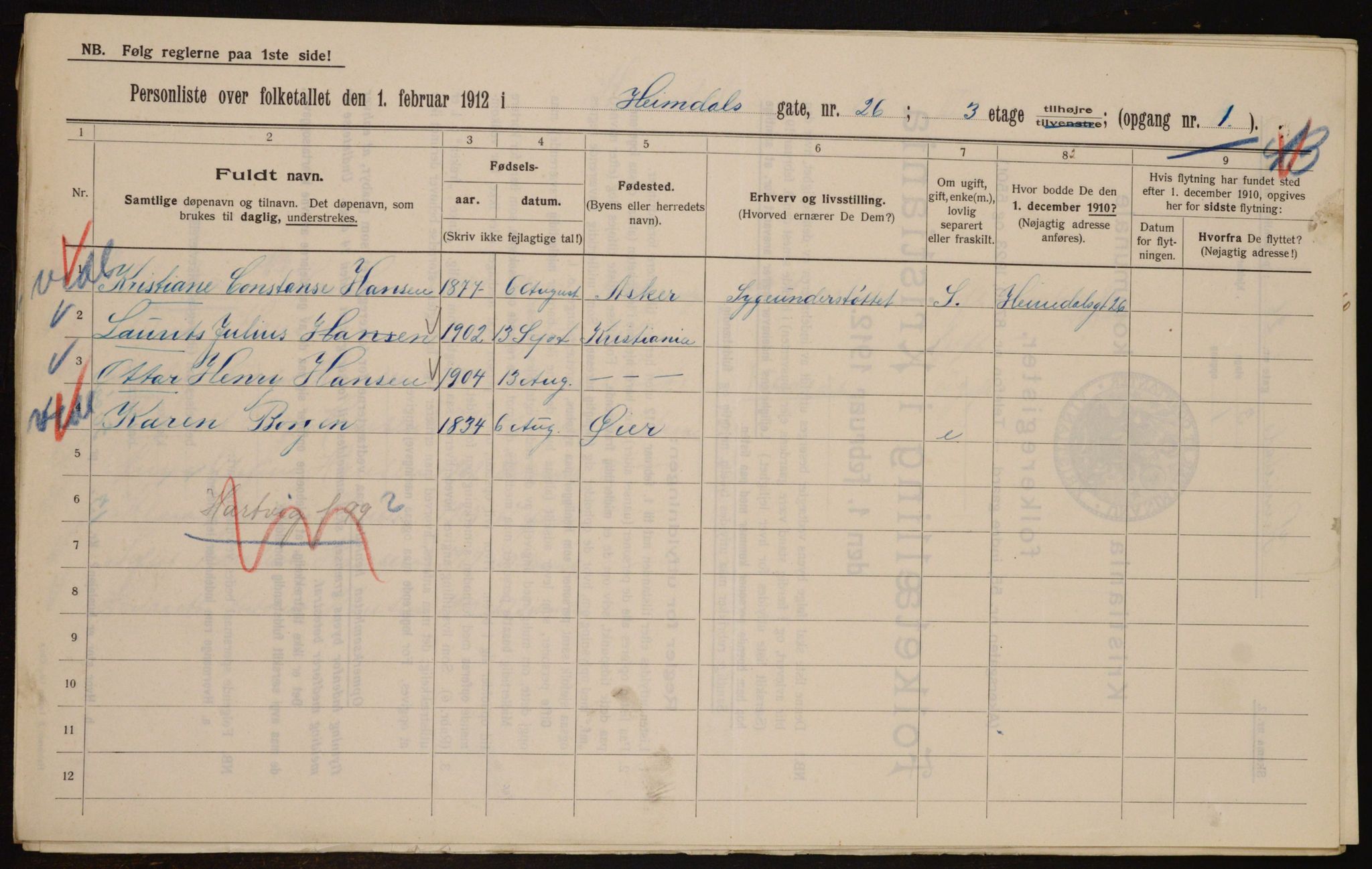 OBA, Municipal Census 1912 for Kristiania, 1912, p. 37231