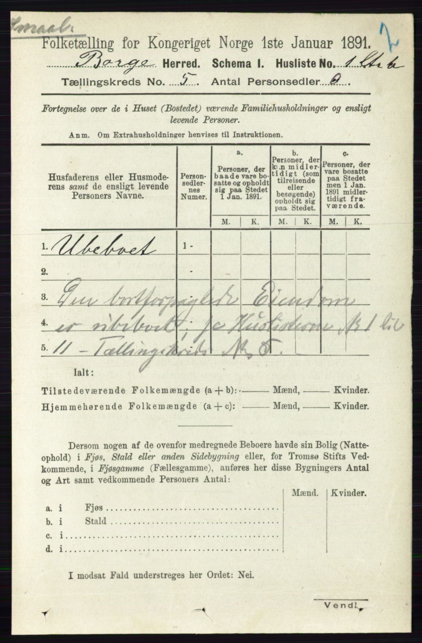 RA, 1891 census for 0113 Borge, 1891, p. 2312