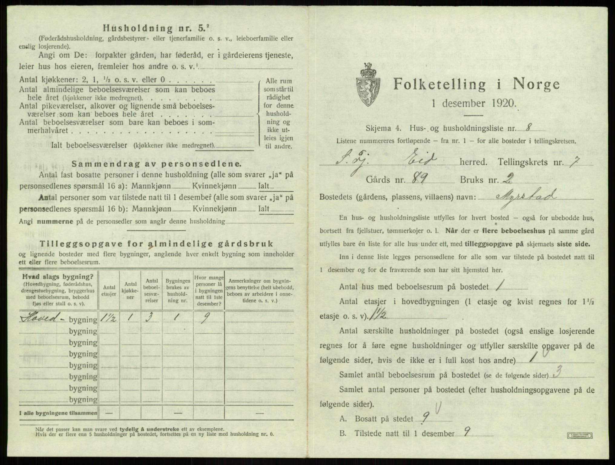 SAB, 1920 census for Eid, 1920, p. 437