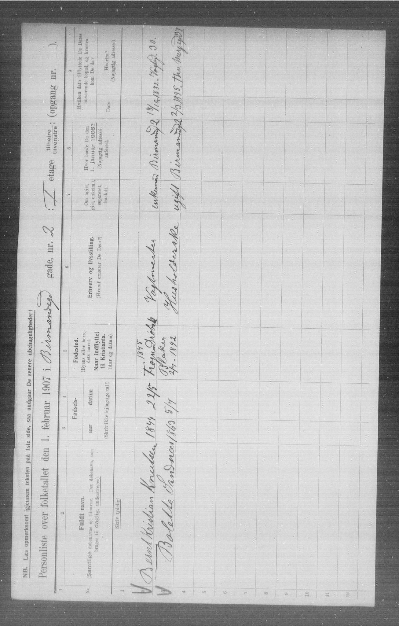 OBA, Municipal Census 1907 for Kristiania, 1907, p. 2595