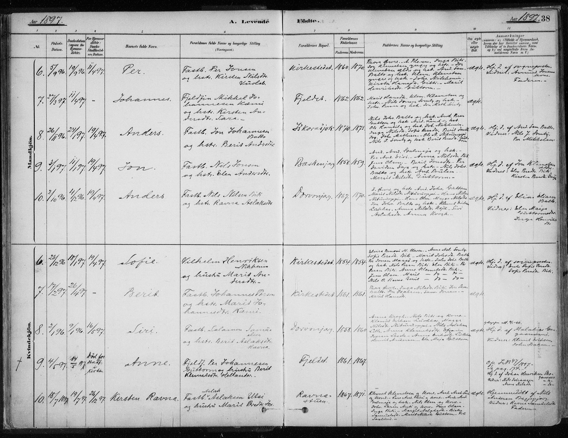 Karasjok sokneprestkontor, AV/SATØ-S-1352/H/Ha/L0002kirke: Parish register (official) no. 2, 1885-1906, p. 38