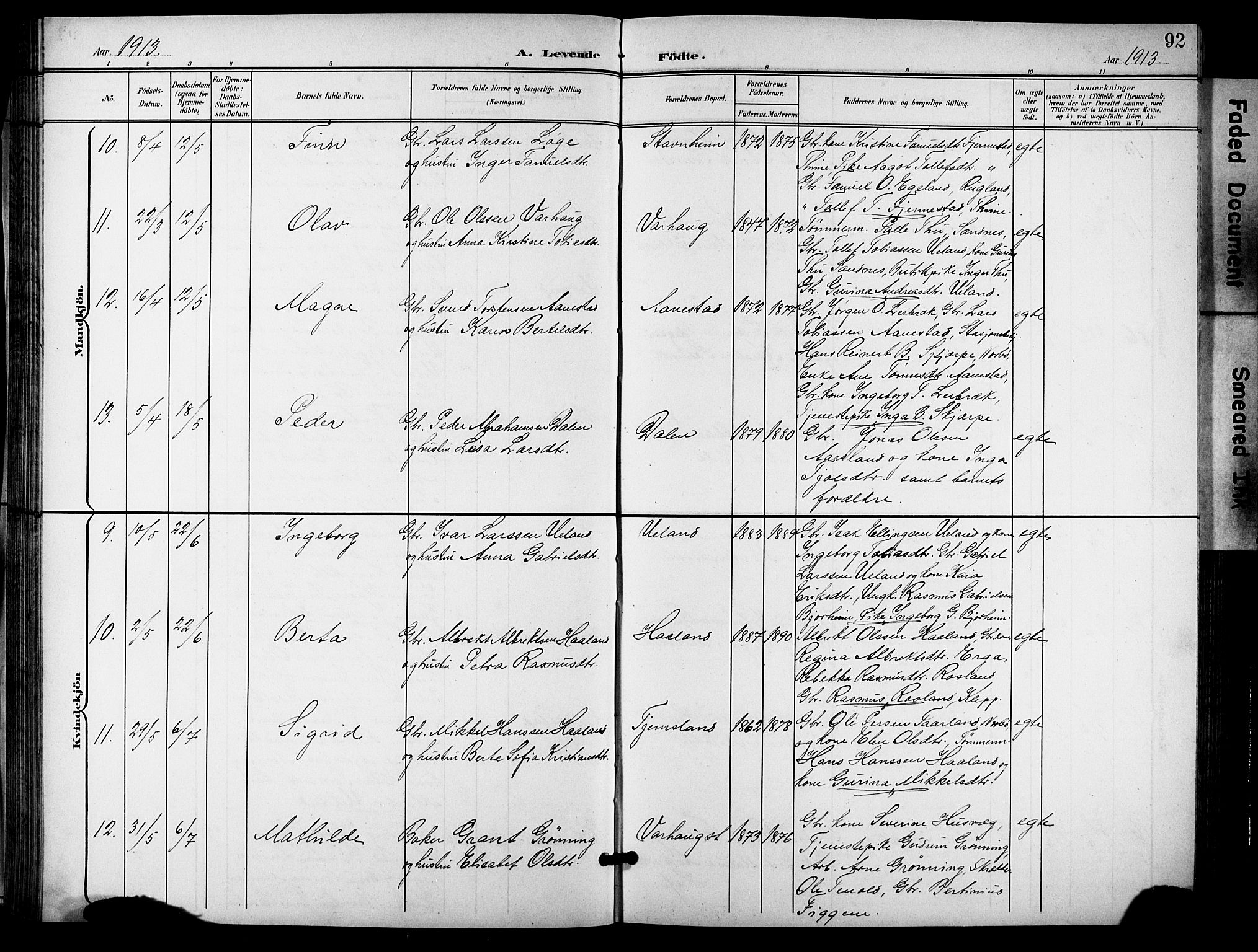 Hå sokneprestkontor, AV/SAST-A-101801/001/30BB/L0006: Parish register (copy) no. B 6, 1900-1924, p. 92