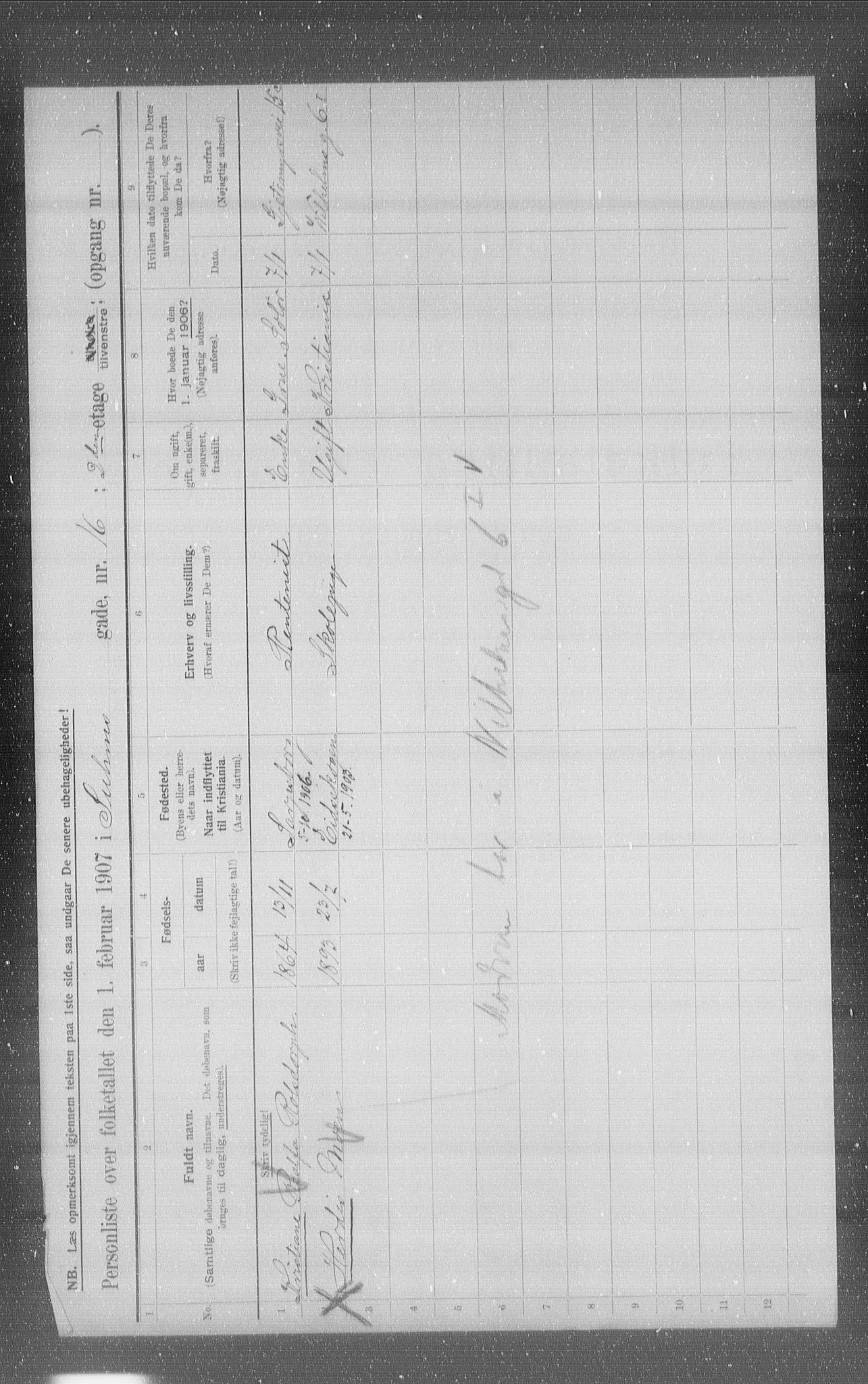 OBA, Municipal Census 1907 for Kristiania, 1907, p. 53309