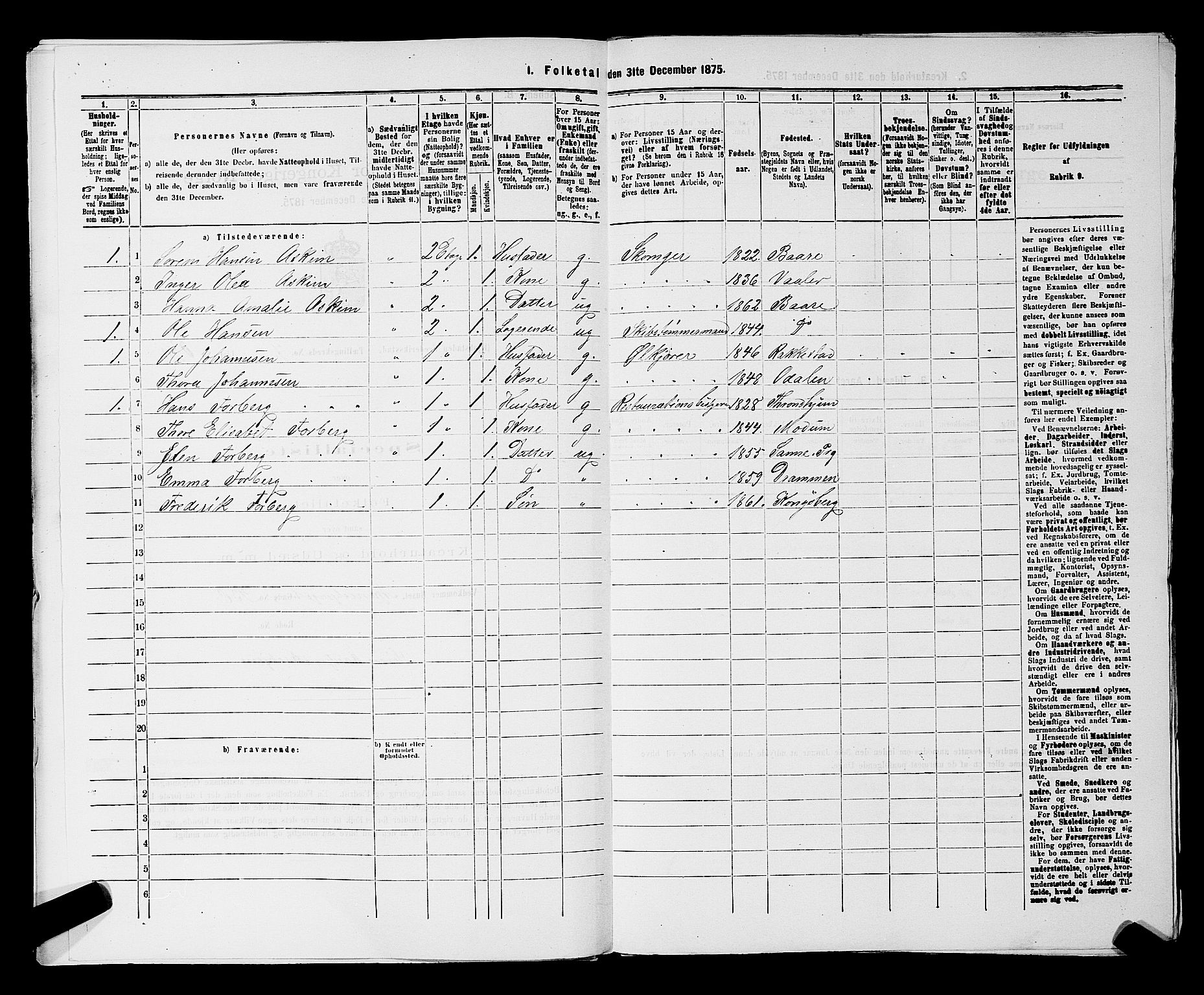 RA, 1875 census for 0103B Fredrikstad/Fredrikstad, 1875, p. 1304