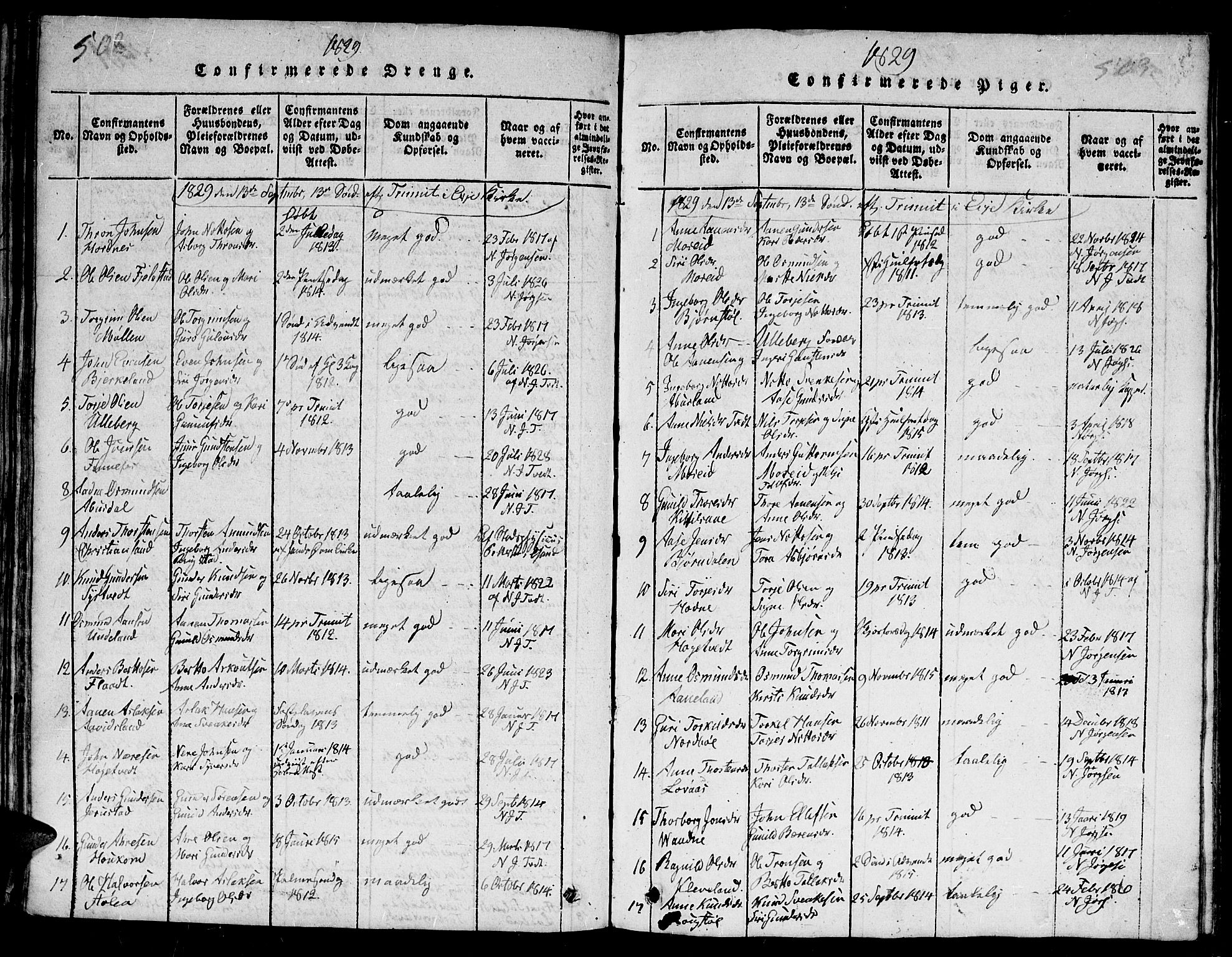 Evje sokneprestkontor, AV/SAK-1111-0008/F/Fb/Fba/L0001: Parish register (copy) no. B 1, 1816-1842, p. 502-503