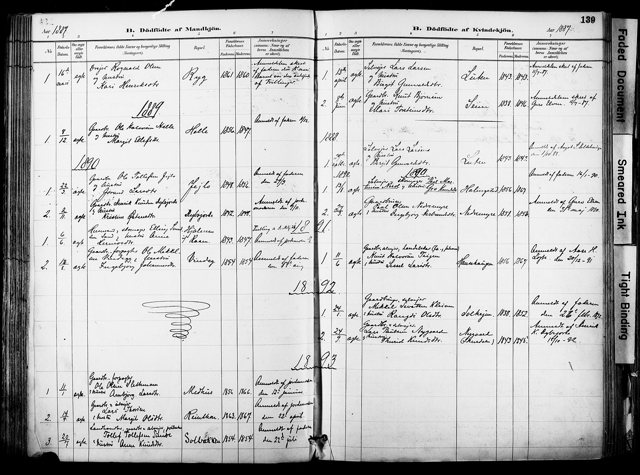 Hol kirkebøker, AV/SAKO-A-227/F/Fa/L0003: Parish register (official) no. I 3, 1887-1918, p. 139