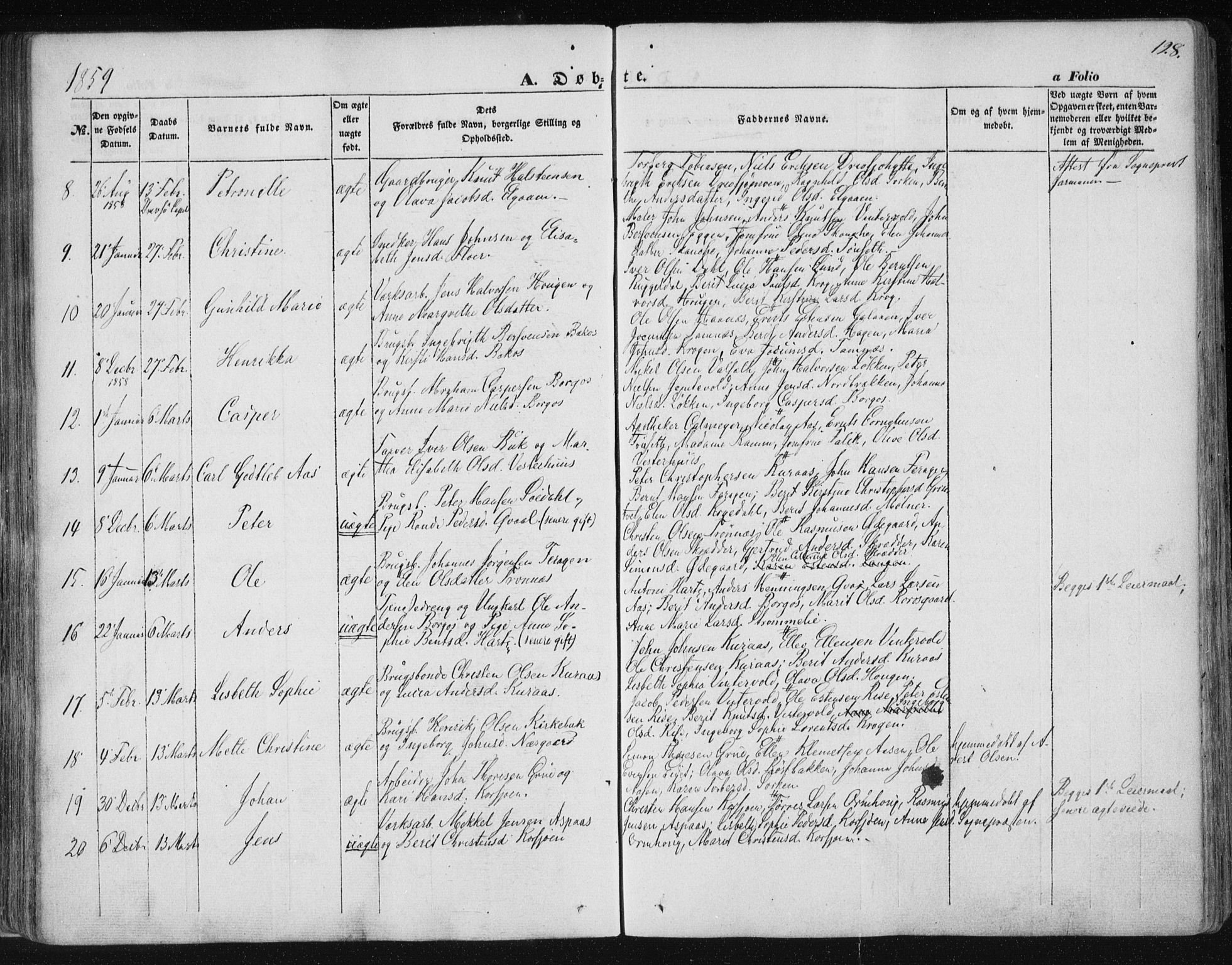 Ministerialprotokoller, klokkerbøker og fødselsregistre - Sør-Trøndelag, SAT/A-1456/681/L0931: Parish register (official) no. 681A09, 1845-1859, p. 128