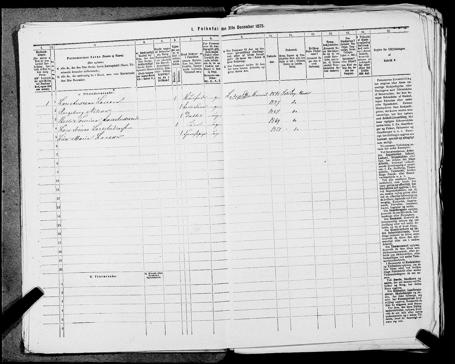 SAST, 1875 census for 1124P Håland, 1875, p. 243